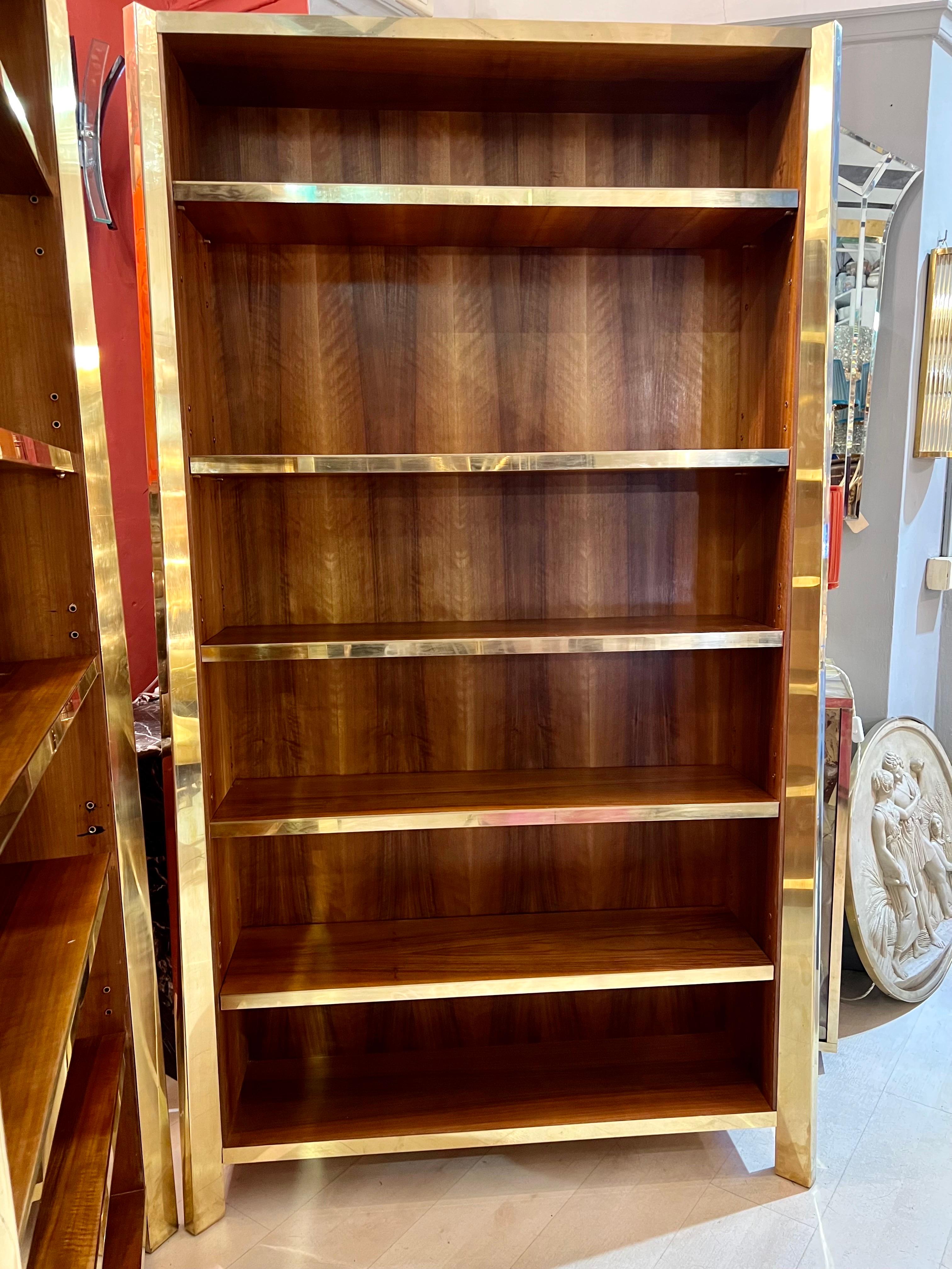 Pair of Cherry Wood and Brass Bookcases, 1980s For Sale 12