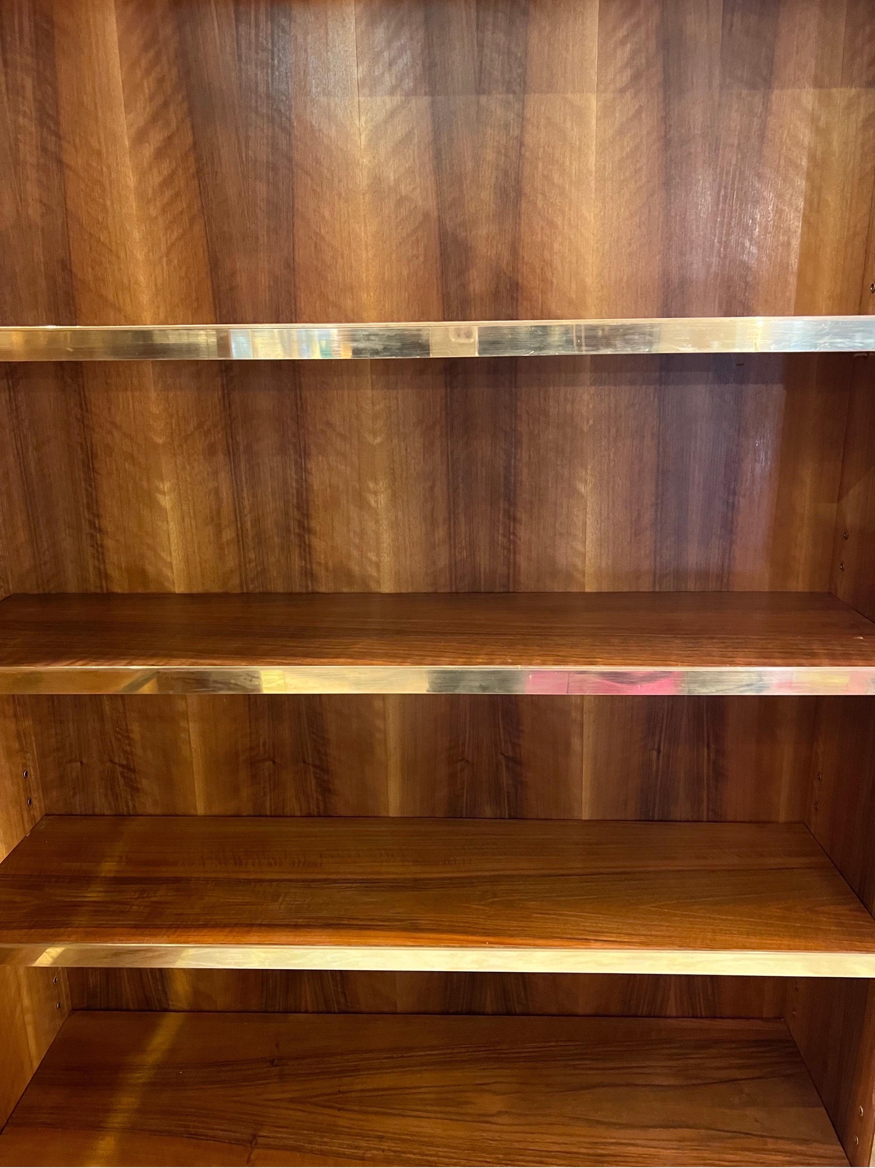 Pair of Cherry Wood and Brass Bookcases, 1980s For Sale 13