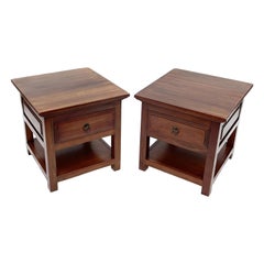 Pair of Cherry Wood Bedside Cabinets with Drawer and Pot Board Shelf
