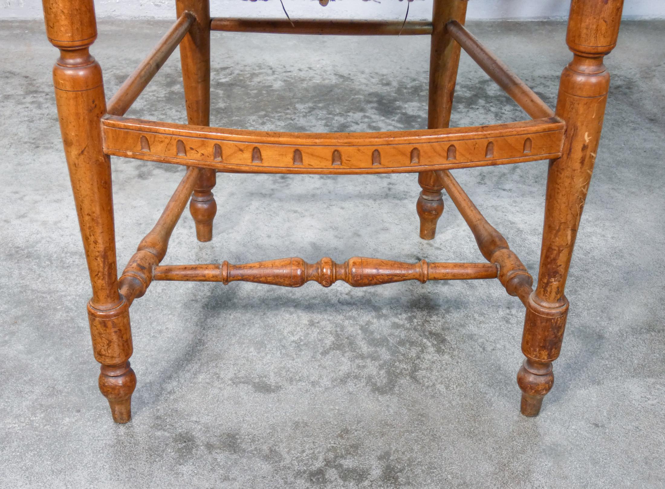 Pair of Cherry Wood Chairs with Lyre-Shaped Back and Straw Seat, Early 20th For Sale 5