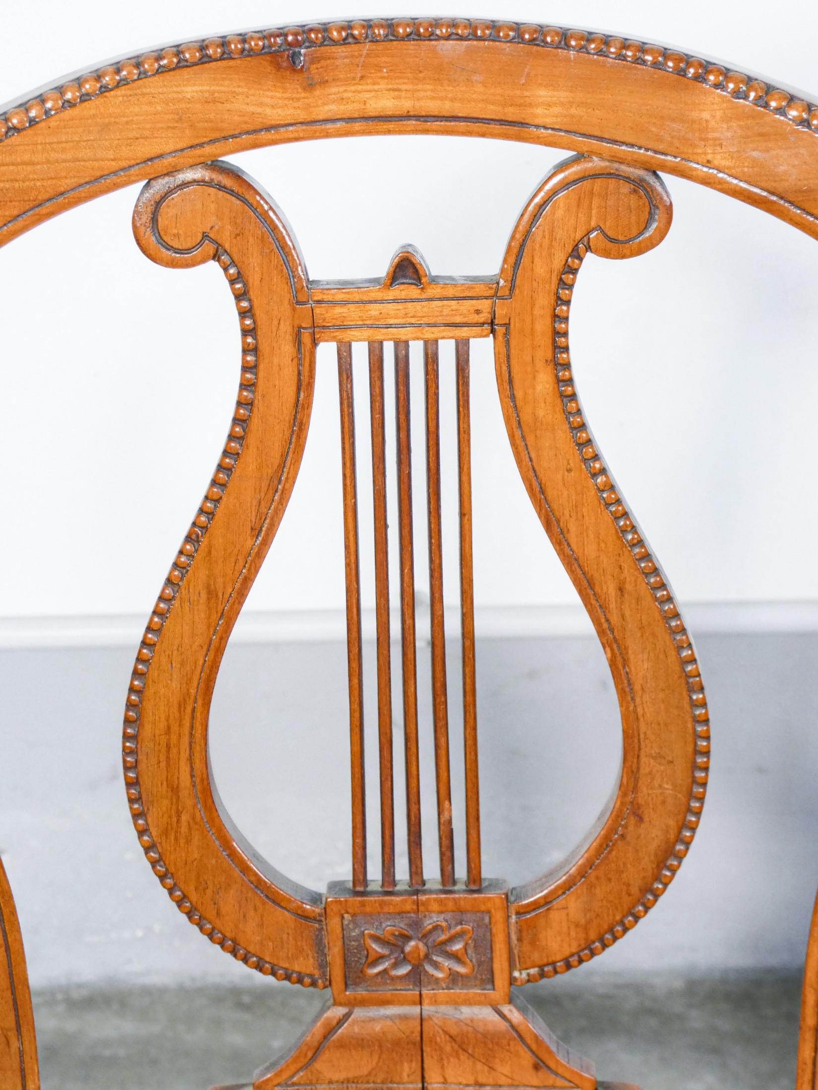 Pair of Cherry Wood Chairs with Lyre-Shaped Back and Straw Seat, Early 20th For Sale 1