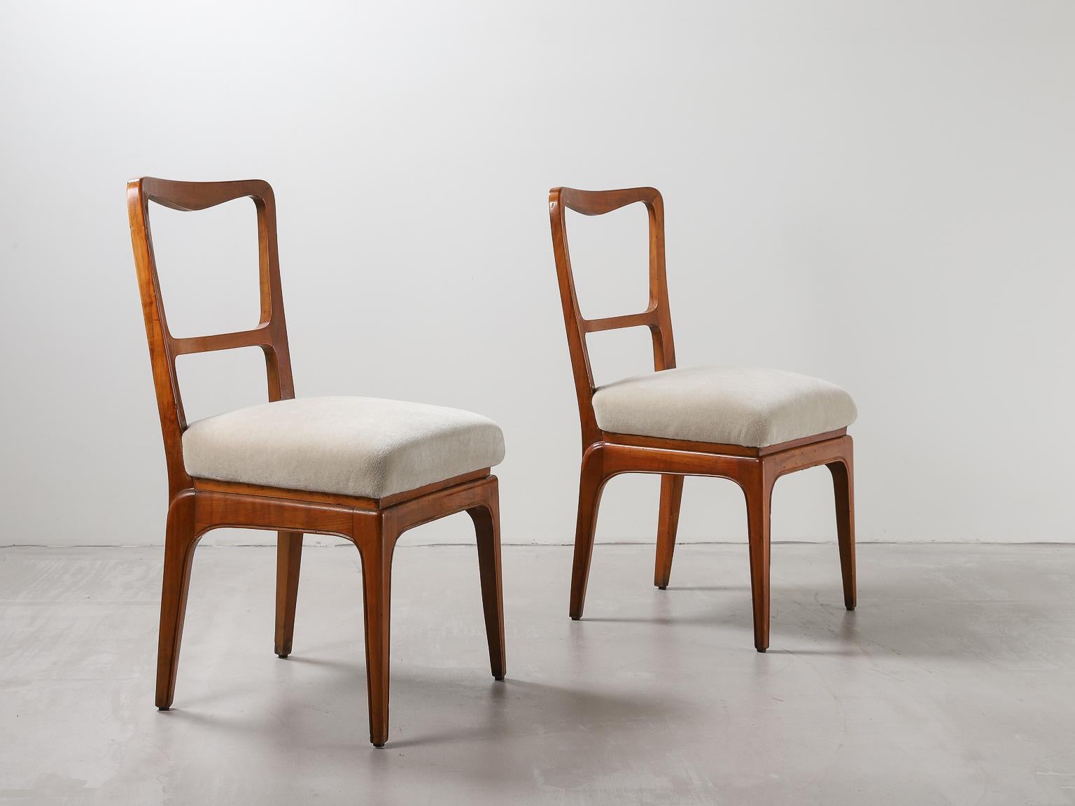 Mid-Century Modern Pair of Cherry Wood & Fabric Chairs by  Paolo Buffa in Bespoke Mohair Velvet