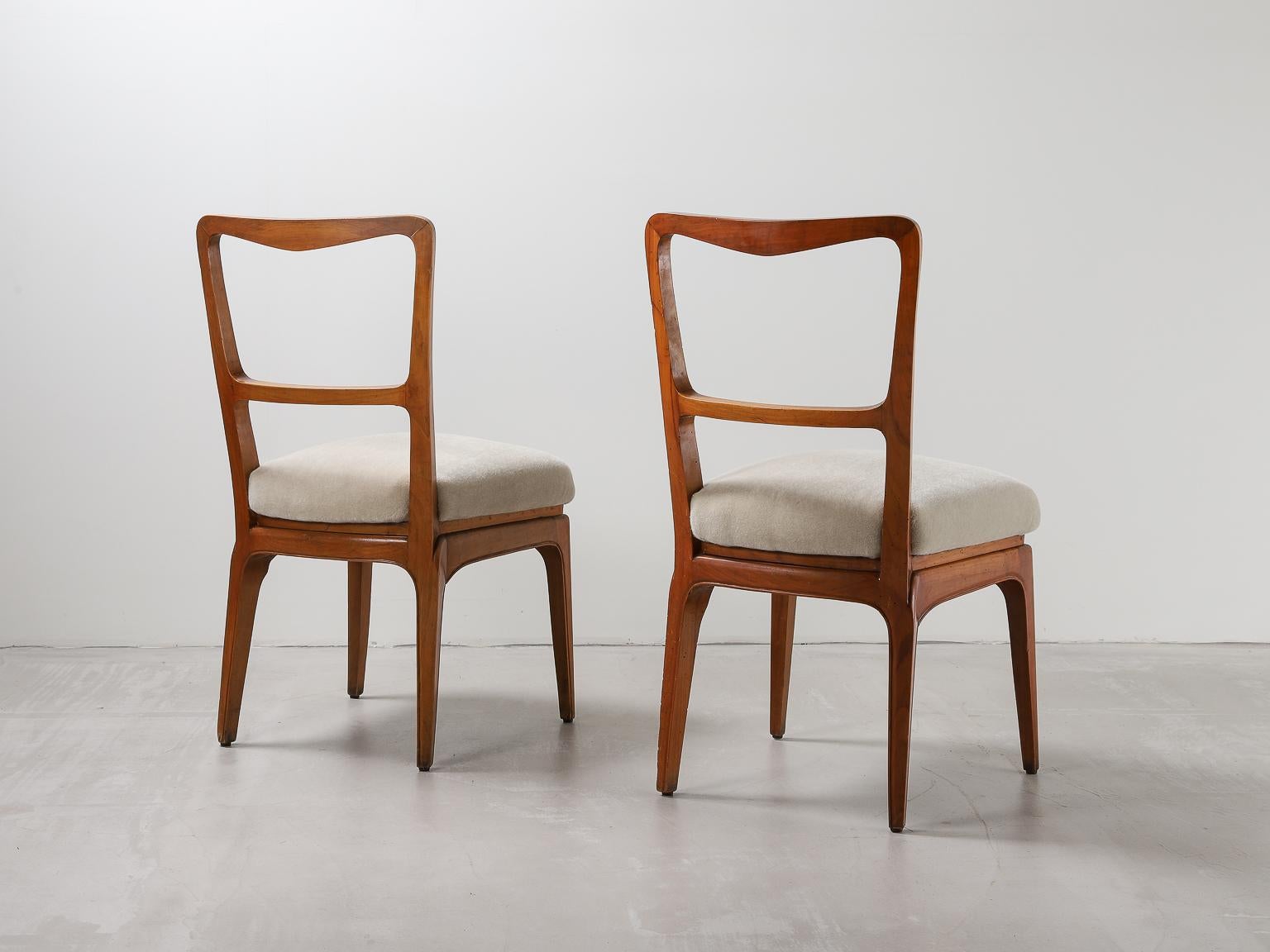 Italian Pair of Cherry Wood & Fabric Chairs by  Paolo Buffa in Bespoke Mohair Velvet