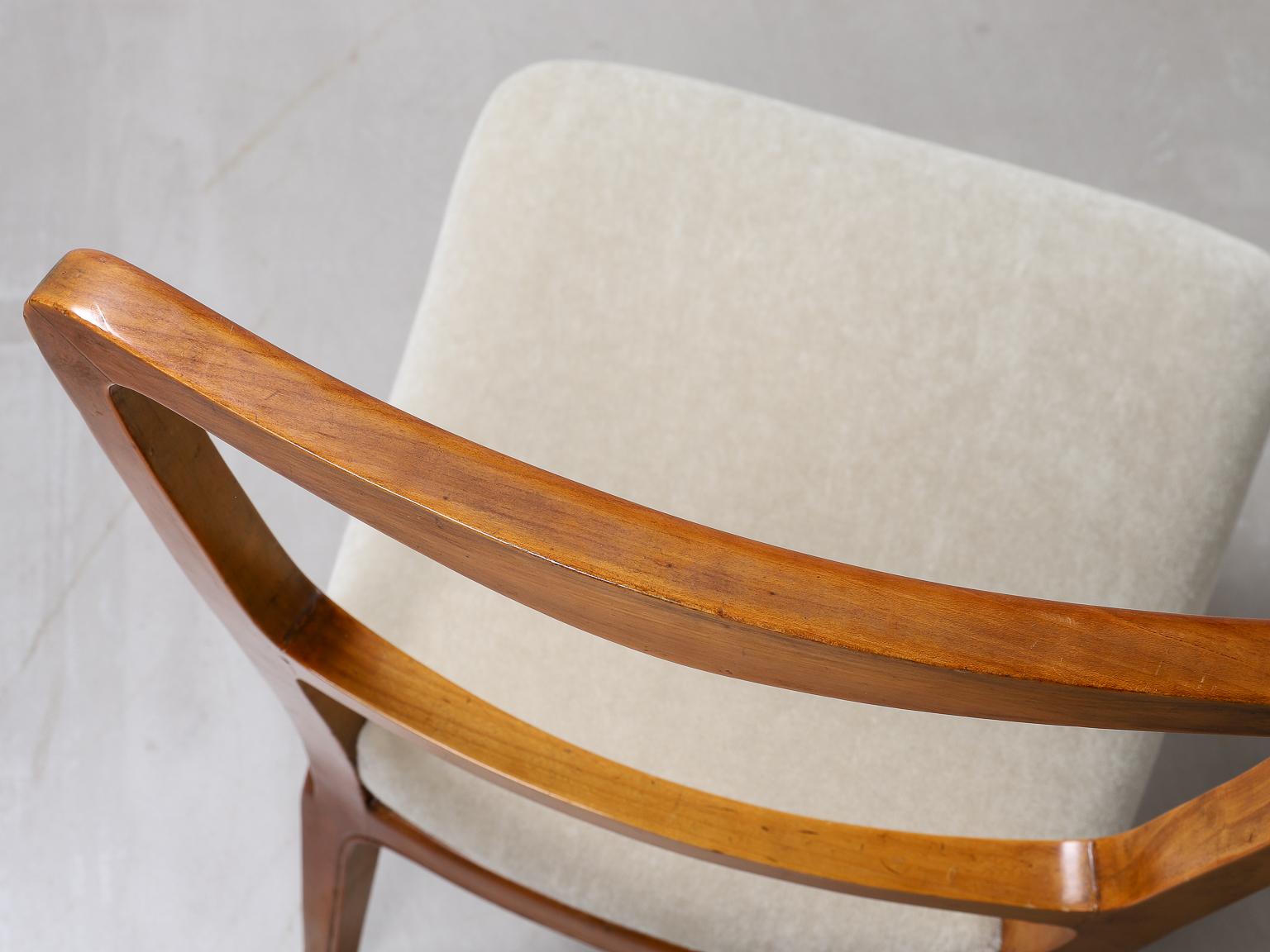 Mid-20th Century Pair of Cherry Wood & Fabric Chairs by  Paolo Buffa in Bespoke Mohair Velvet