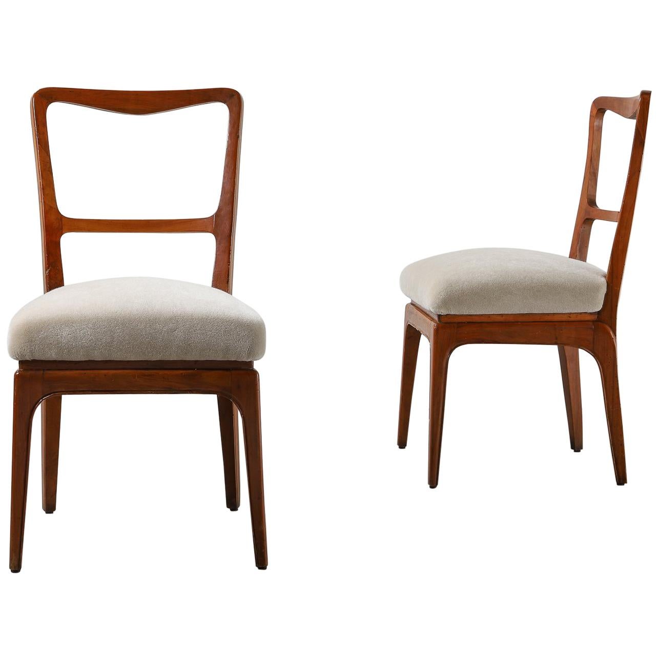 Pair of Cherry Wood & Fabric Chairs by  Paolo Buffa in Bespoke Mohair Velvet