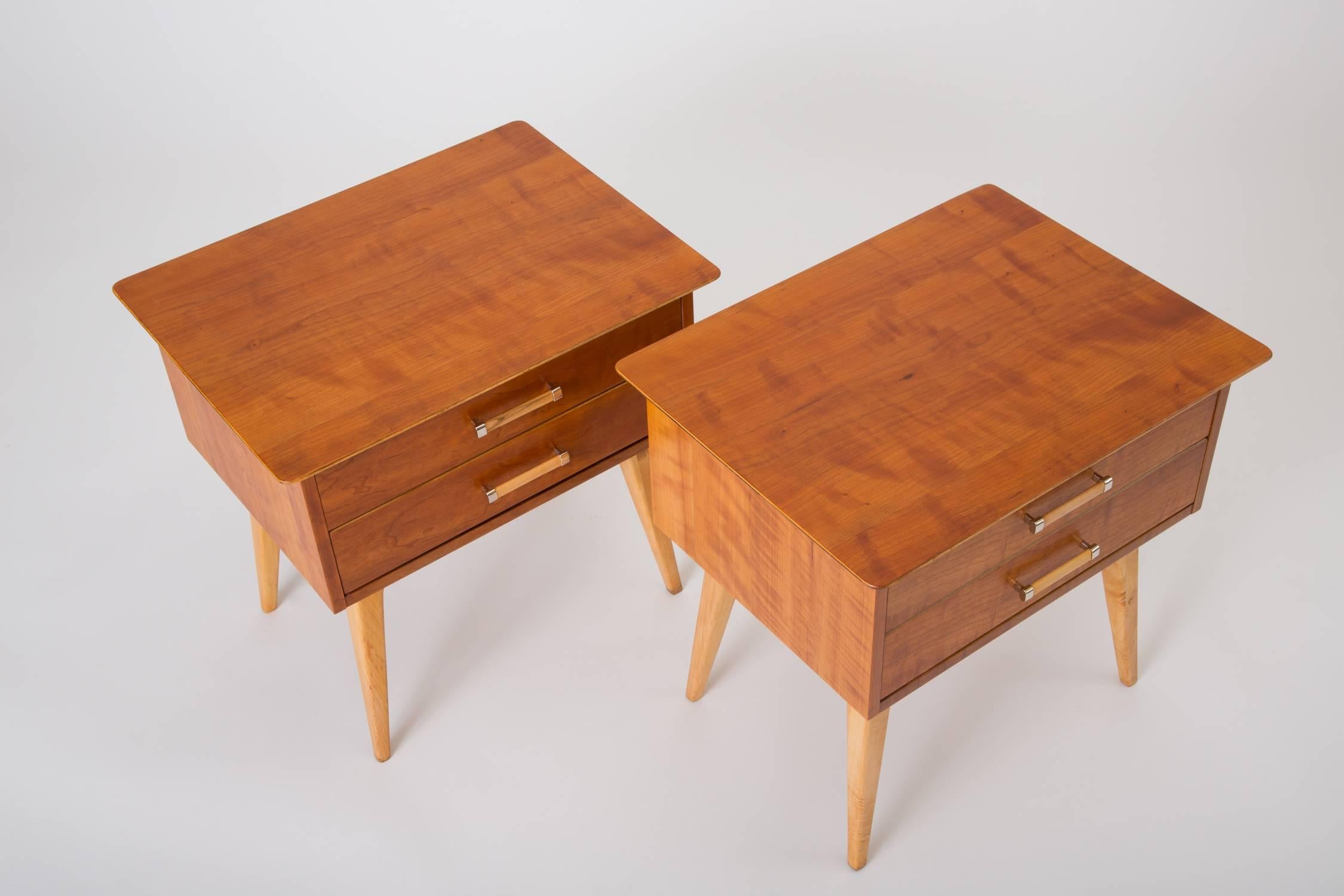 Mid-Century Modern Pair of Cherrywood Nightstands by Renzo Rutili for Johnson Furniture
