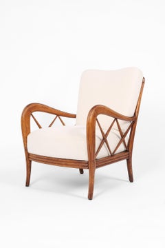 Pair of cherry wood & wool armchairs attributed to Paolo Buffa c. 1940s