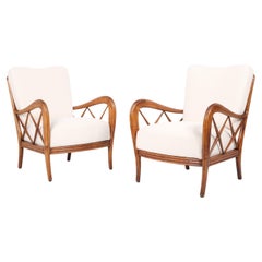 Pair of cherry wood & wool armchairs attributed to Paolo Buffa c. 1940s