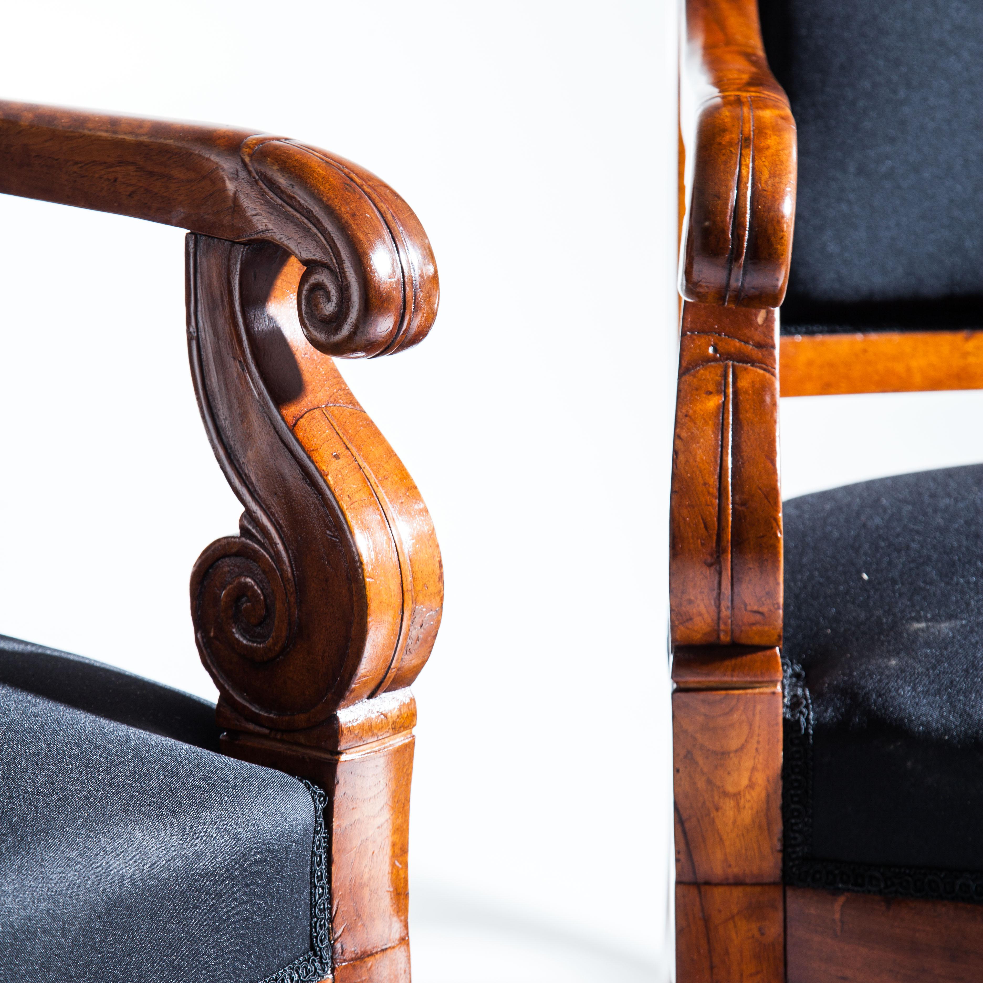 Pair of Cherrywood Armchairs, France, First Half of the 19th Century 1