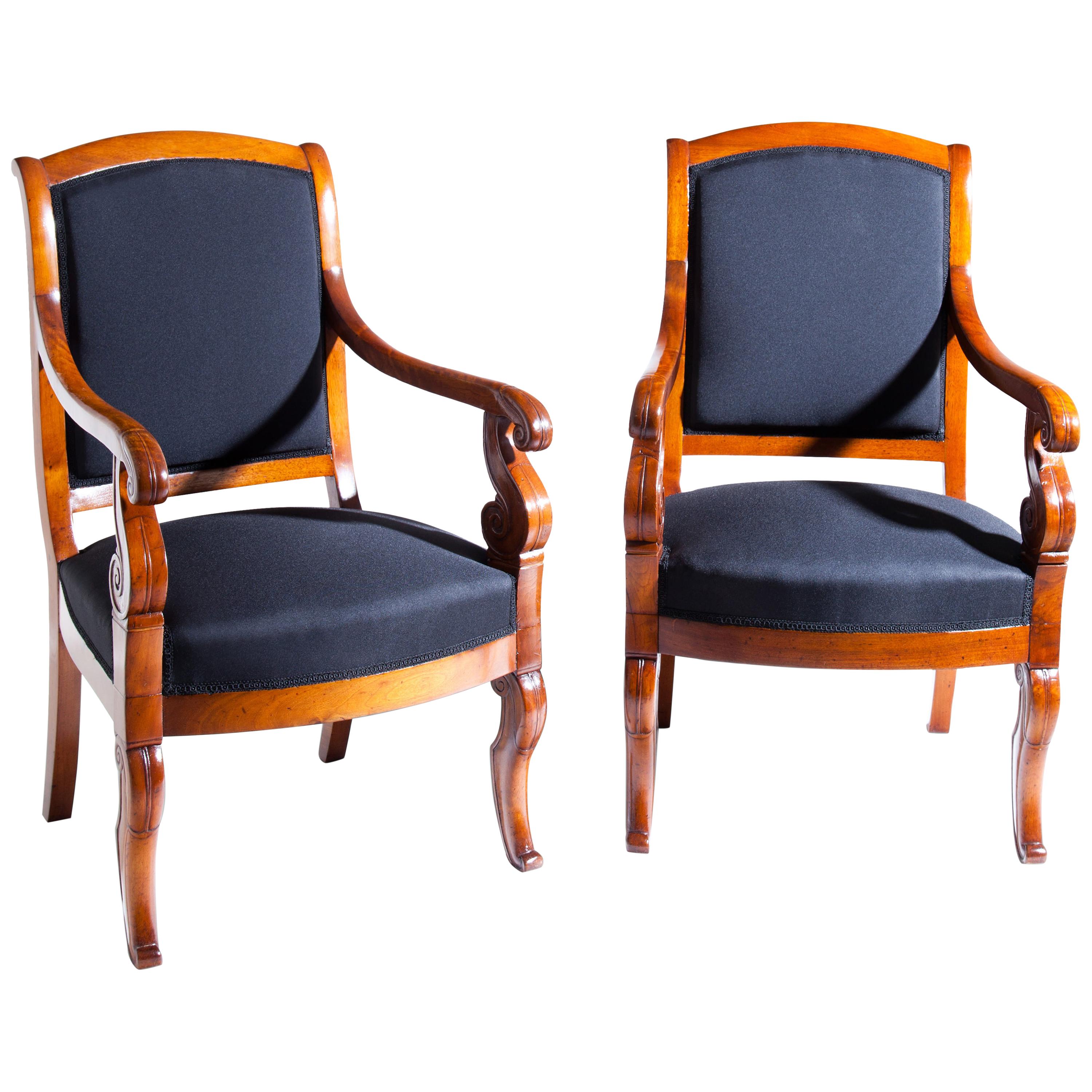 Pair of Cherrywood Armchairs, France, First Half of the 19th Century