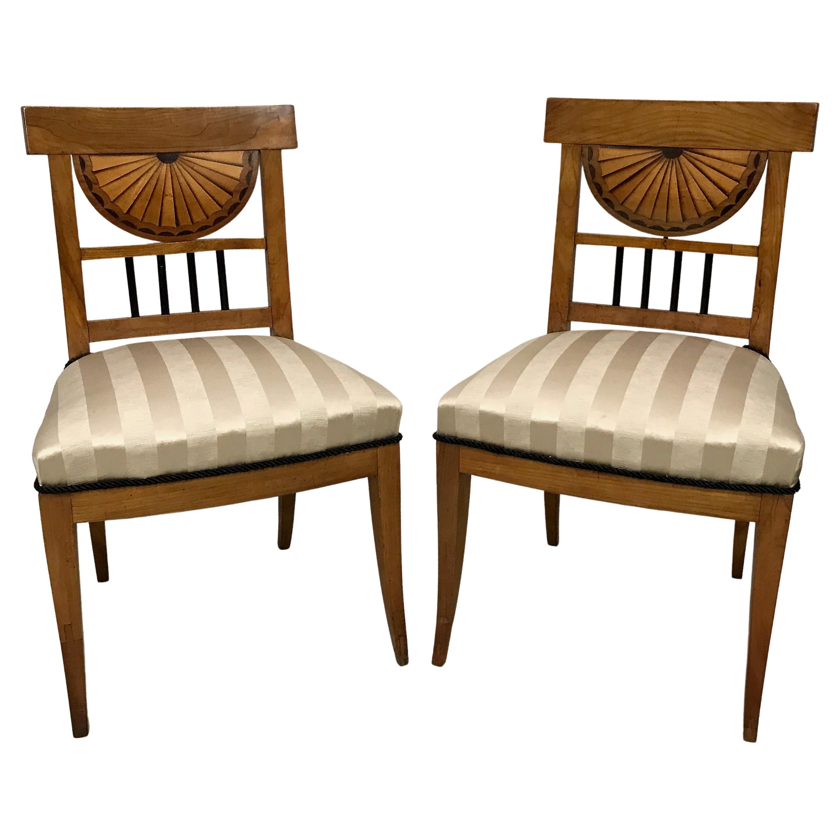 Pair of Cherrywood Biedermeier Side Chairs, European Early 19th Century