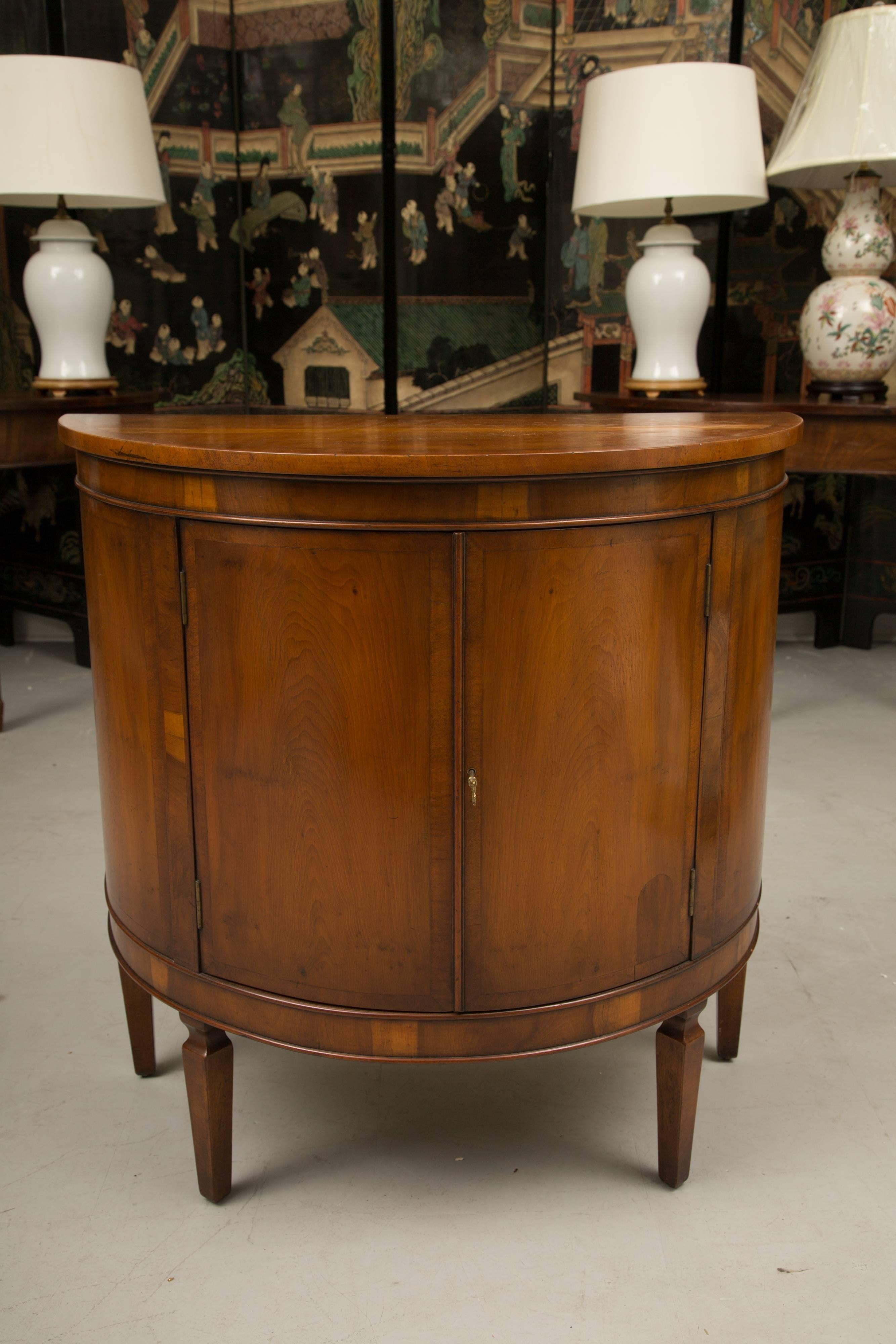 Italian Pair of Cherrywood Biedermeier Style Demilune Cabinets