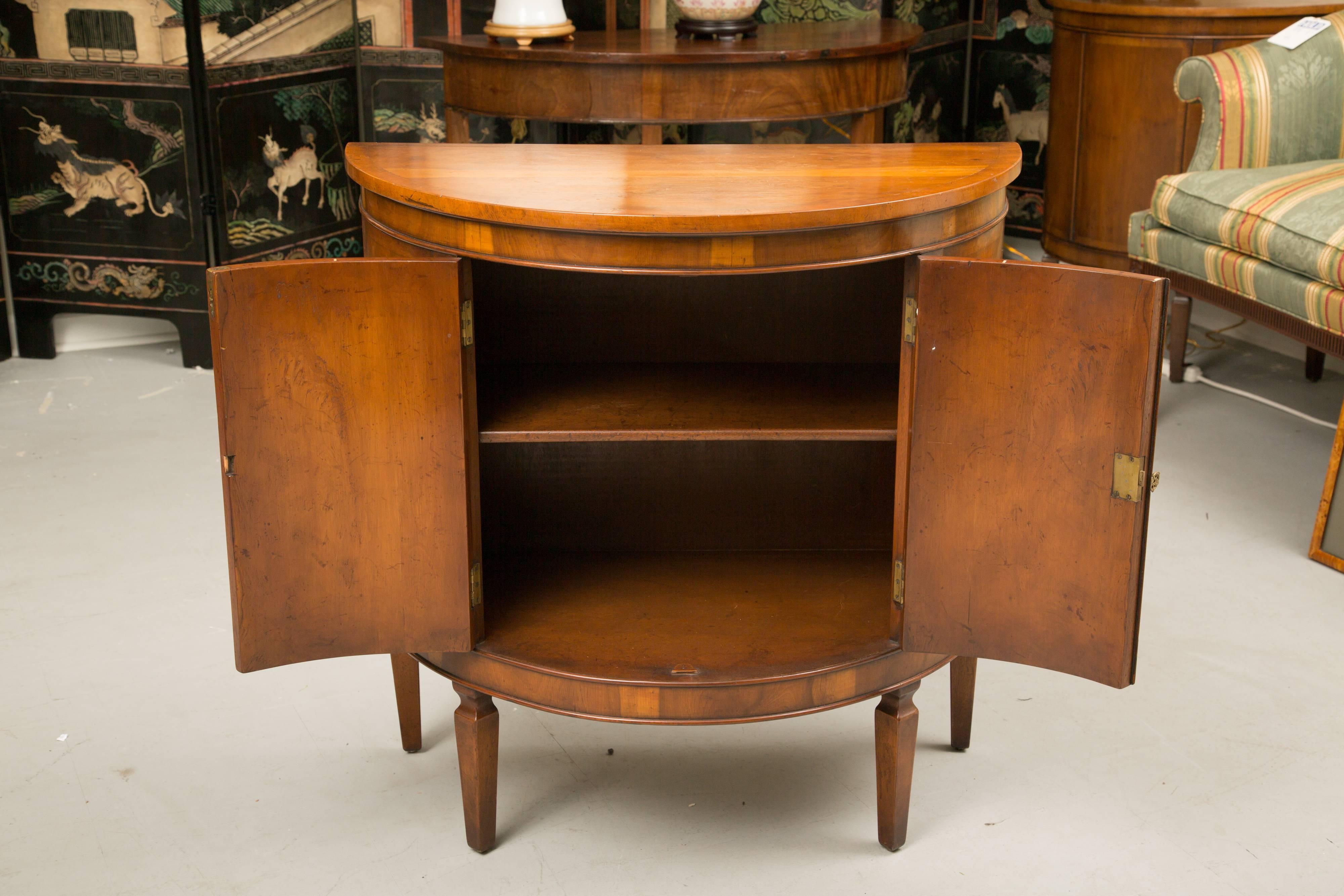 Pair of Cherrywood Biedermeier Style Demilune Cabinets In Good Condition In WEST PALM BEACH, FL