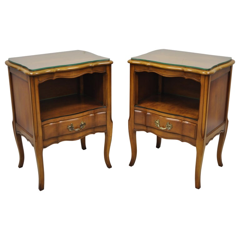 Pair of Cherrywood French Provincial Nightstand Bedside Tables White