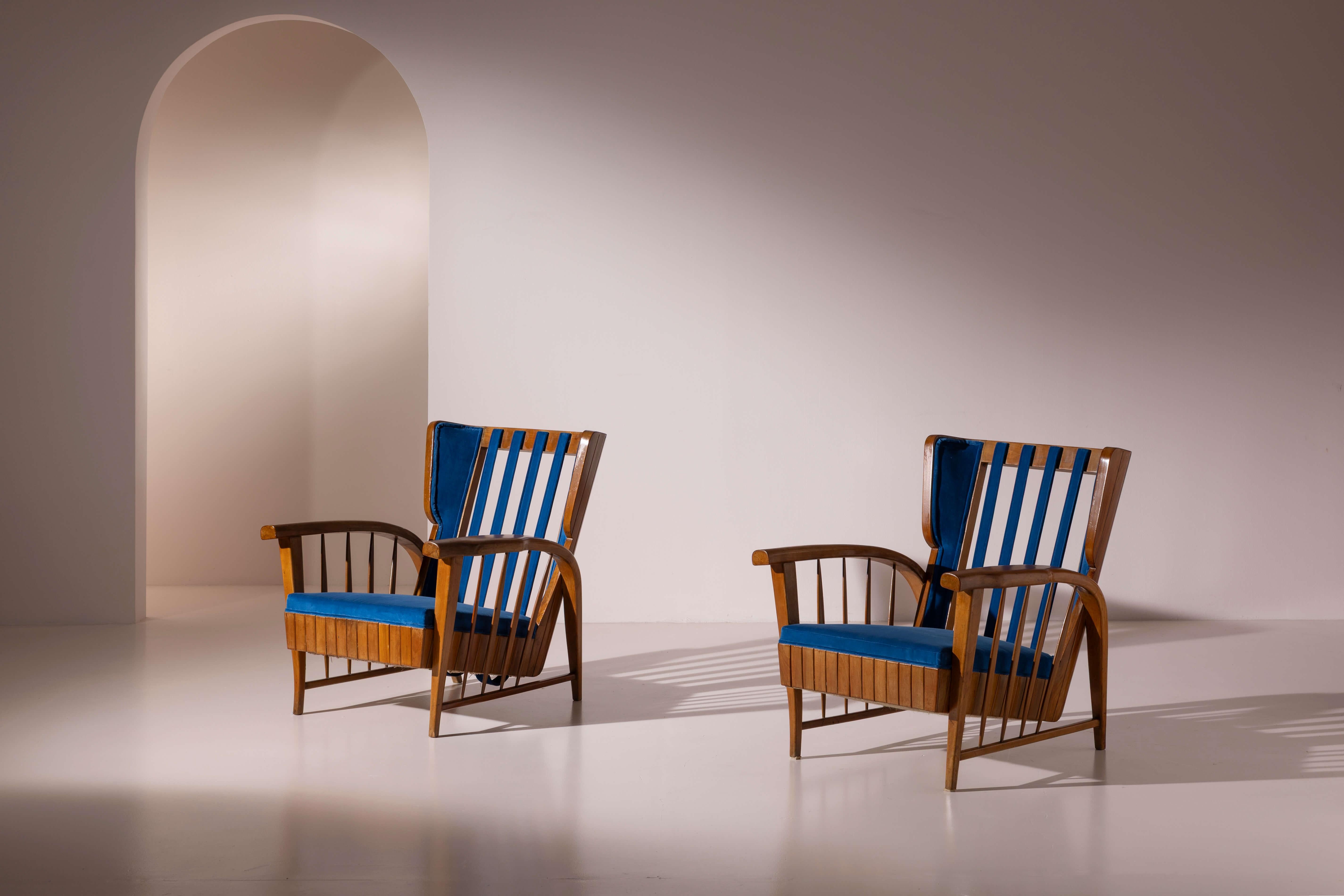 Pair of cherrywood lounge chairs, Italy, 1950s For Sale 10