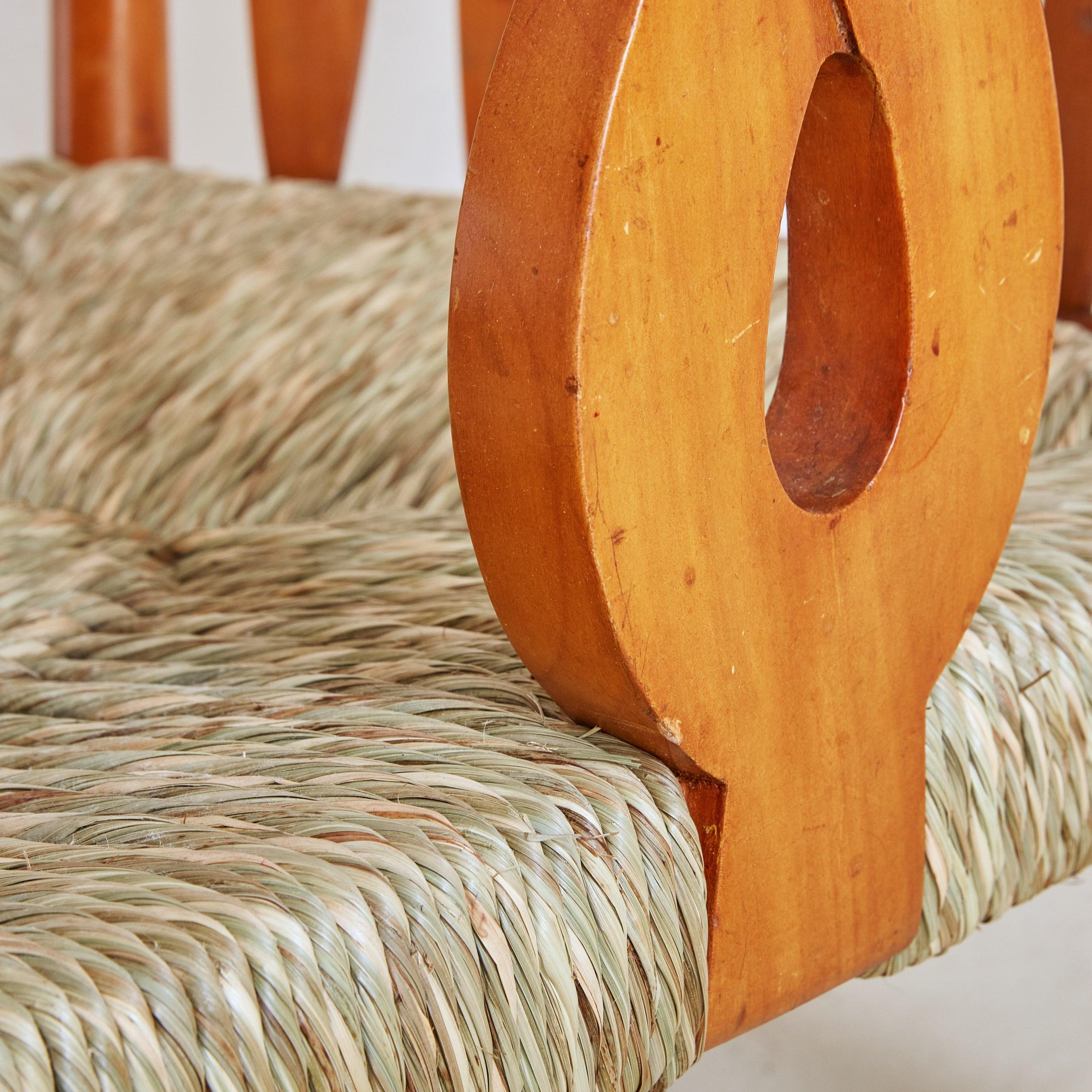 Pair of Cherrywood + Rush Armchairs by Paolo Buffa, Italy 1950s In Excellent Condition In Chicago, IL