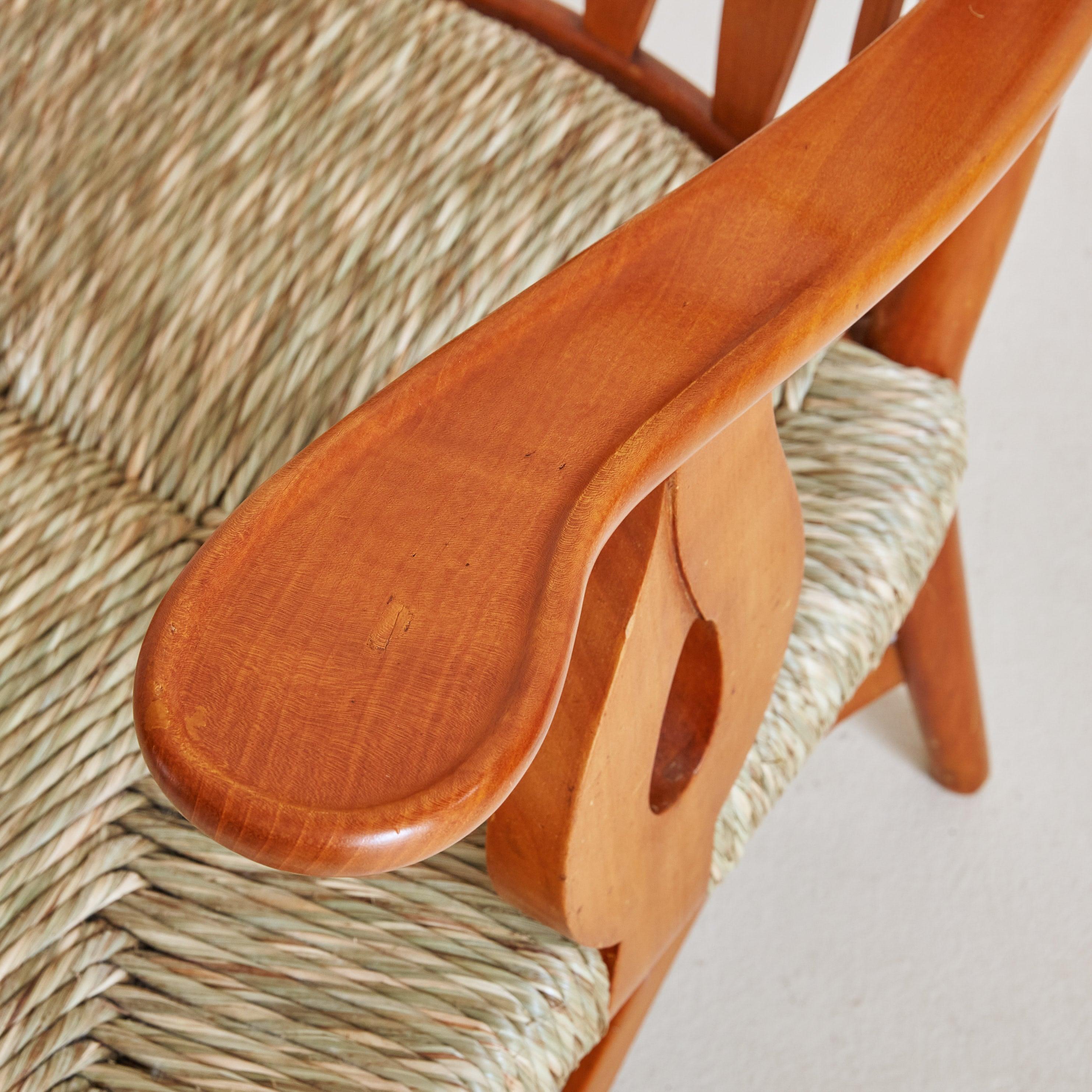 Mid-20th Century Pair of Cherrywood + Rush Armchairs by Paolo Buffa, Italy 1950s