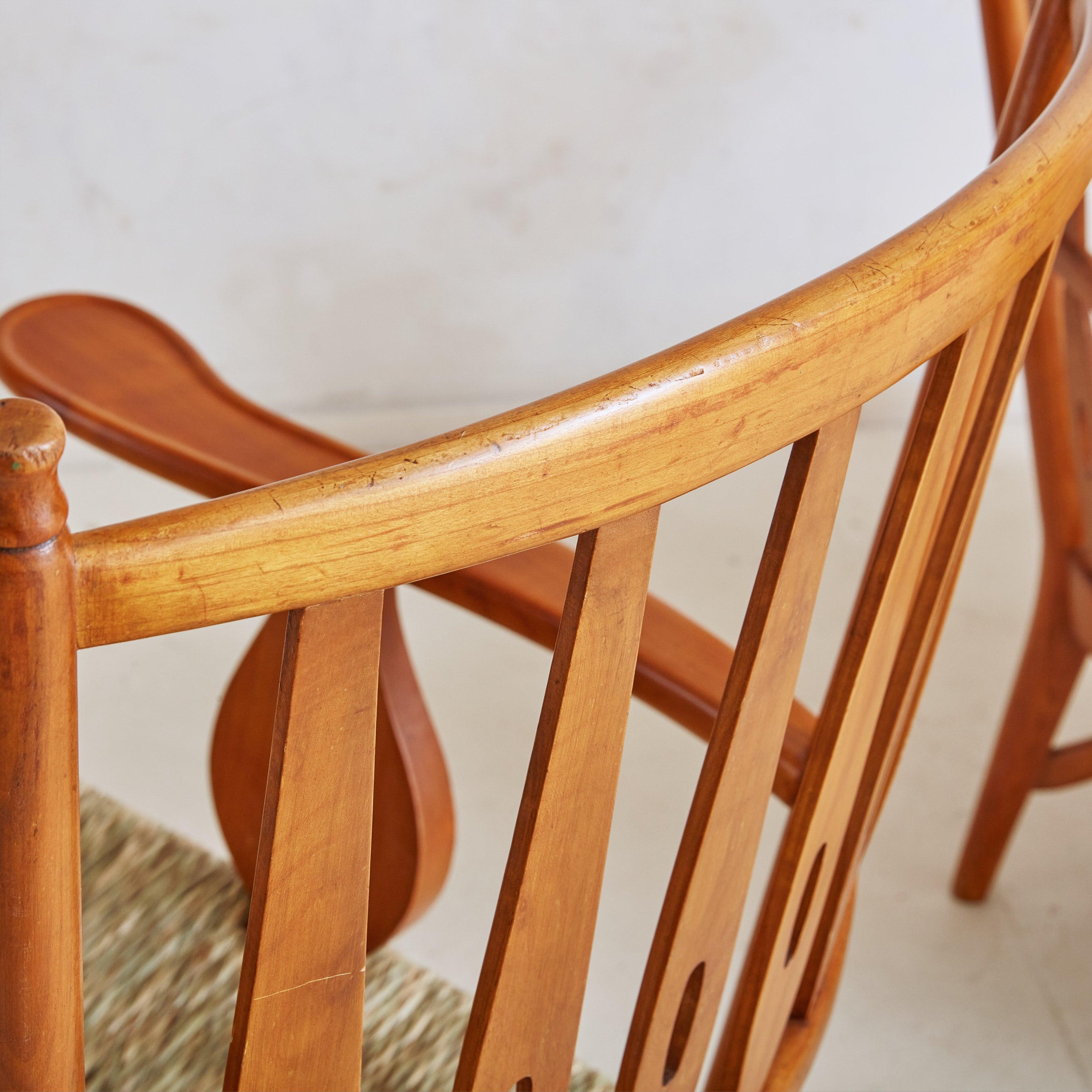 Pair of Cherrywood + Rush Armchairs by Paolo Buffa, Italy 1950s 1