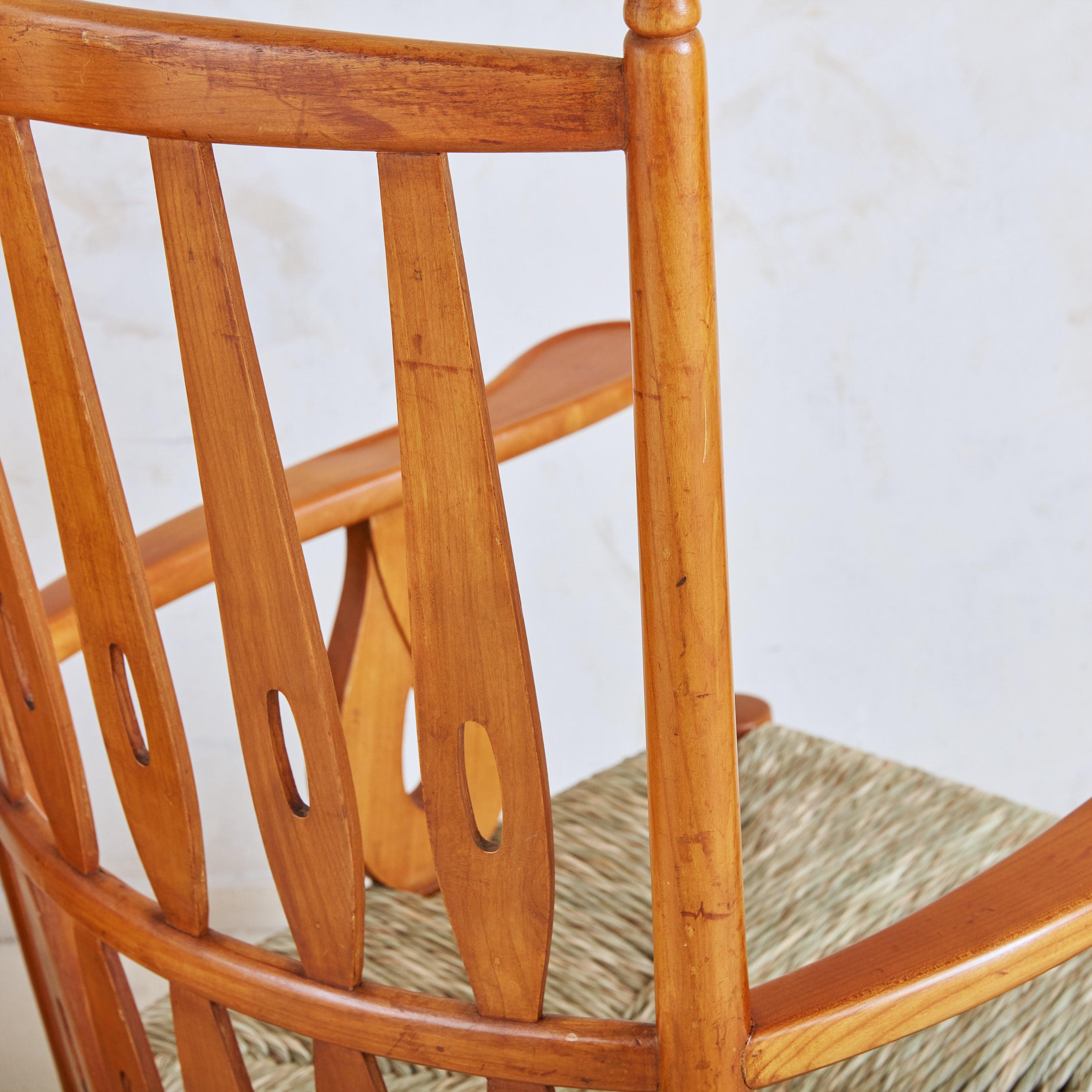 Pair of Cherrywood + Rush Armchairs by Paolo Buffa, Italy 1950s 2