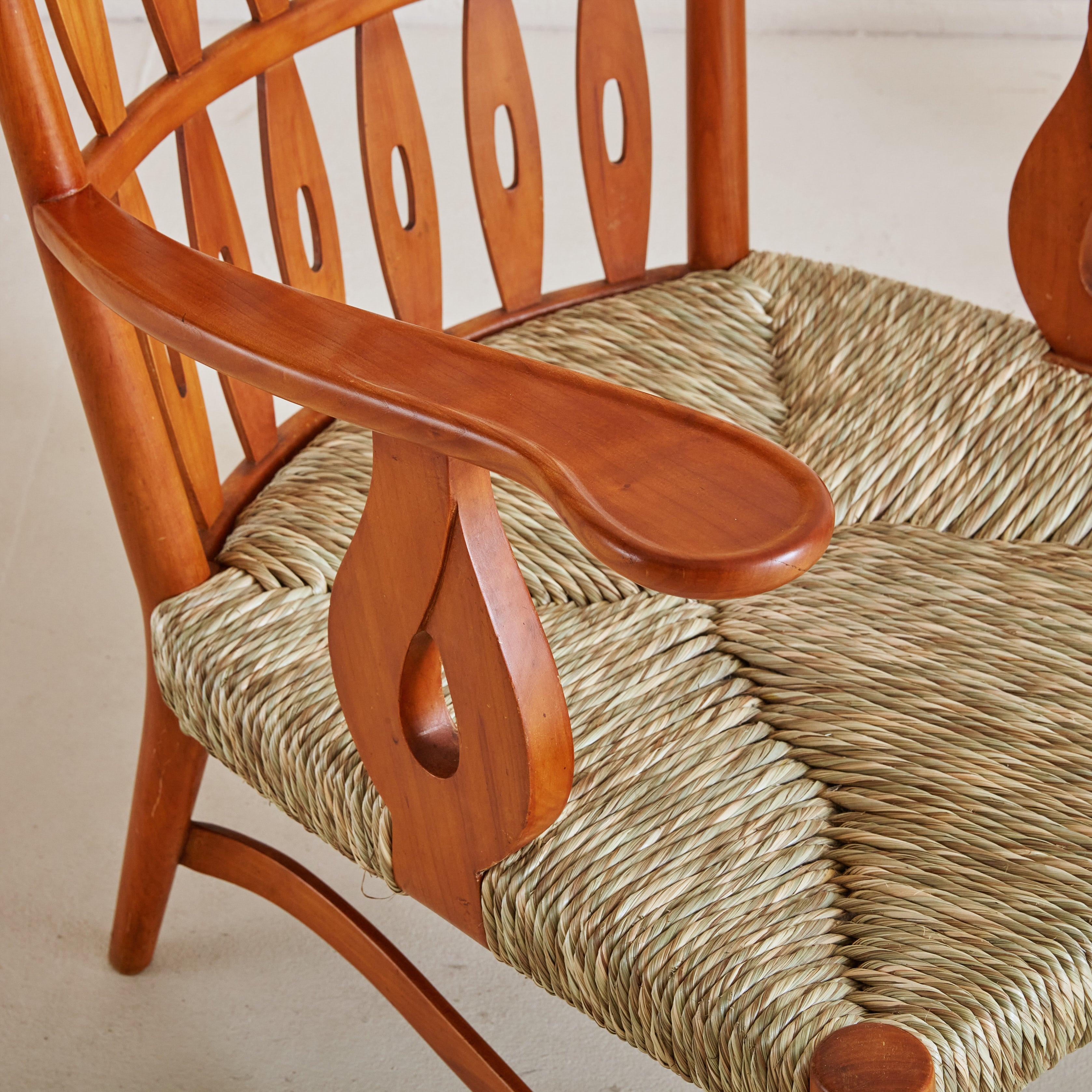Pair of Cherrywood + Rush Armchairs by Paolo Buffa, Italy 1950s 3