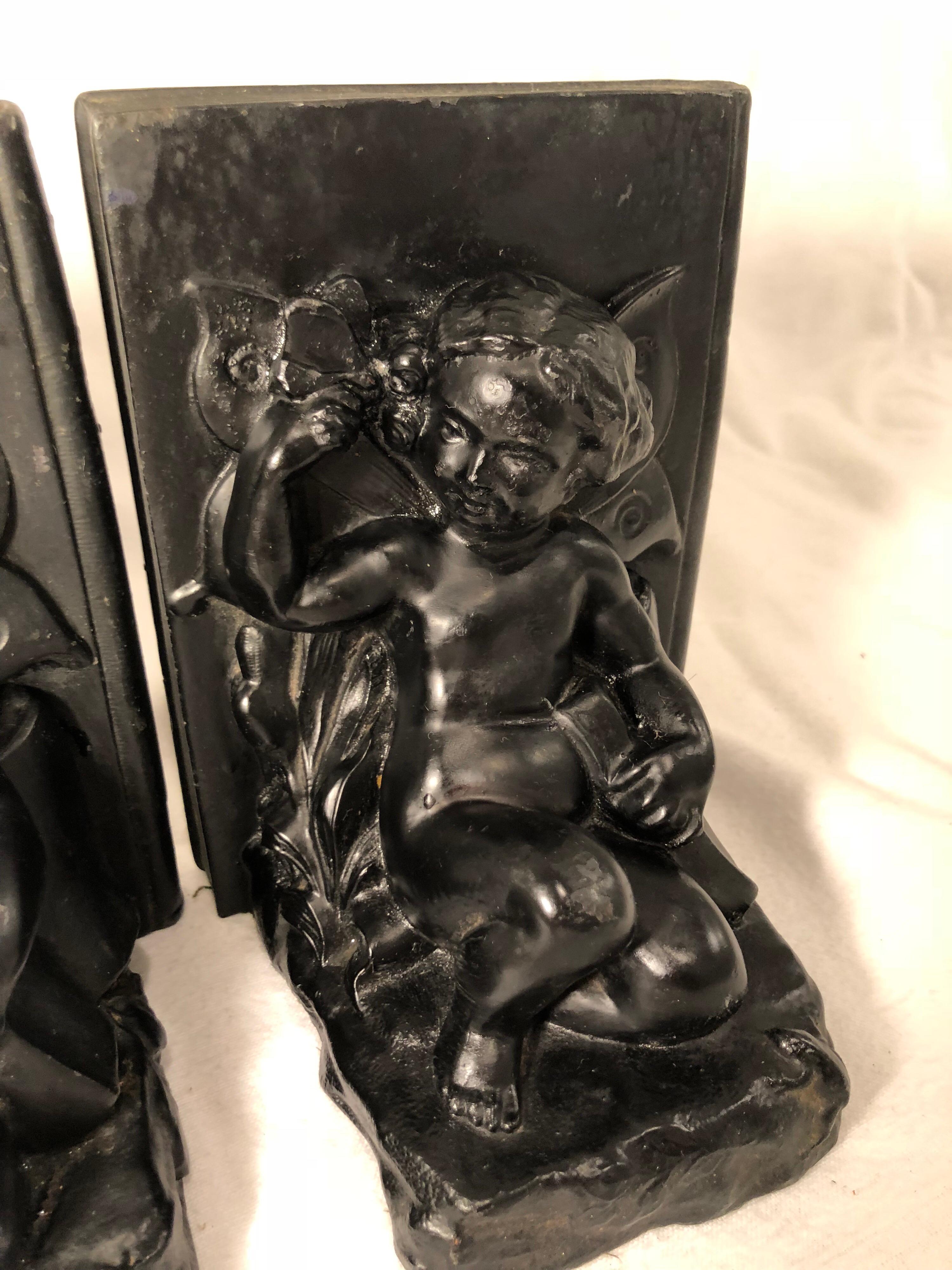 Late 19th Century Pair of Victorian Cherub Bookends For Sale