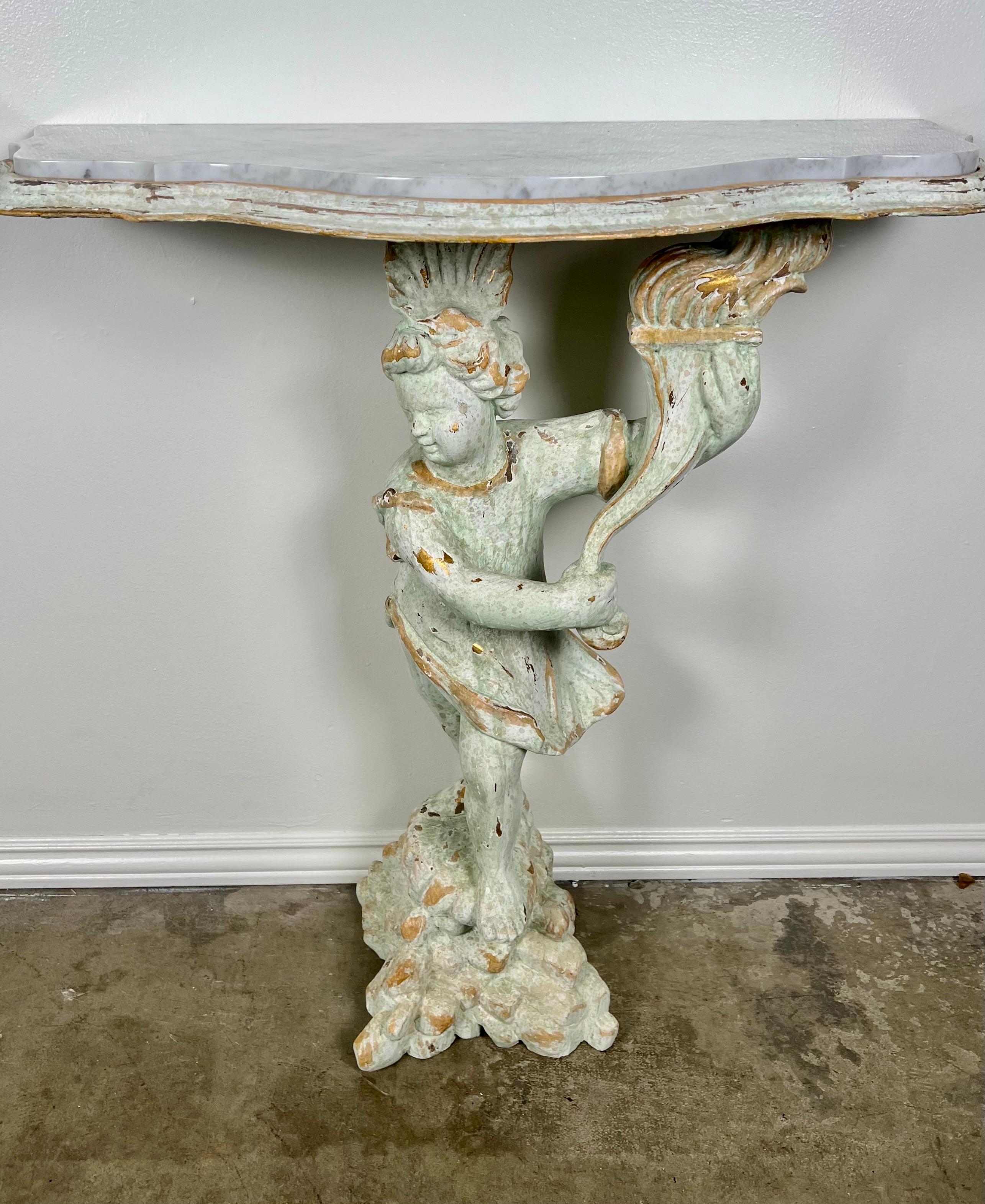Pair of Cherub Consoles with Marble Tops, circa 1930s For Sale 6