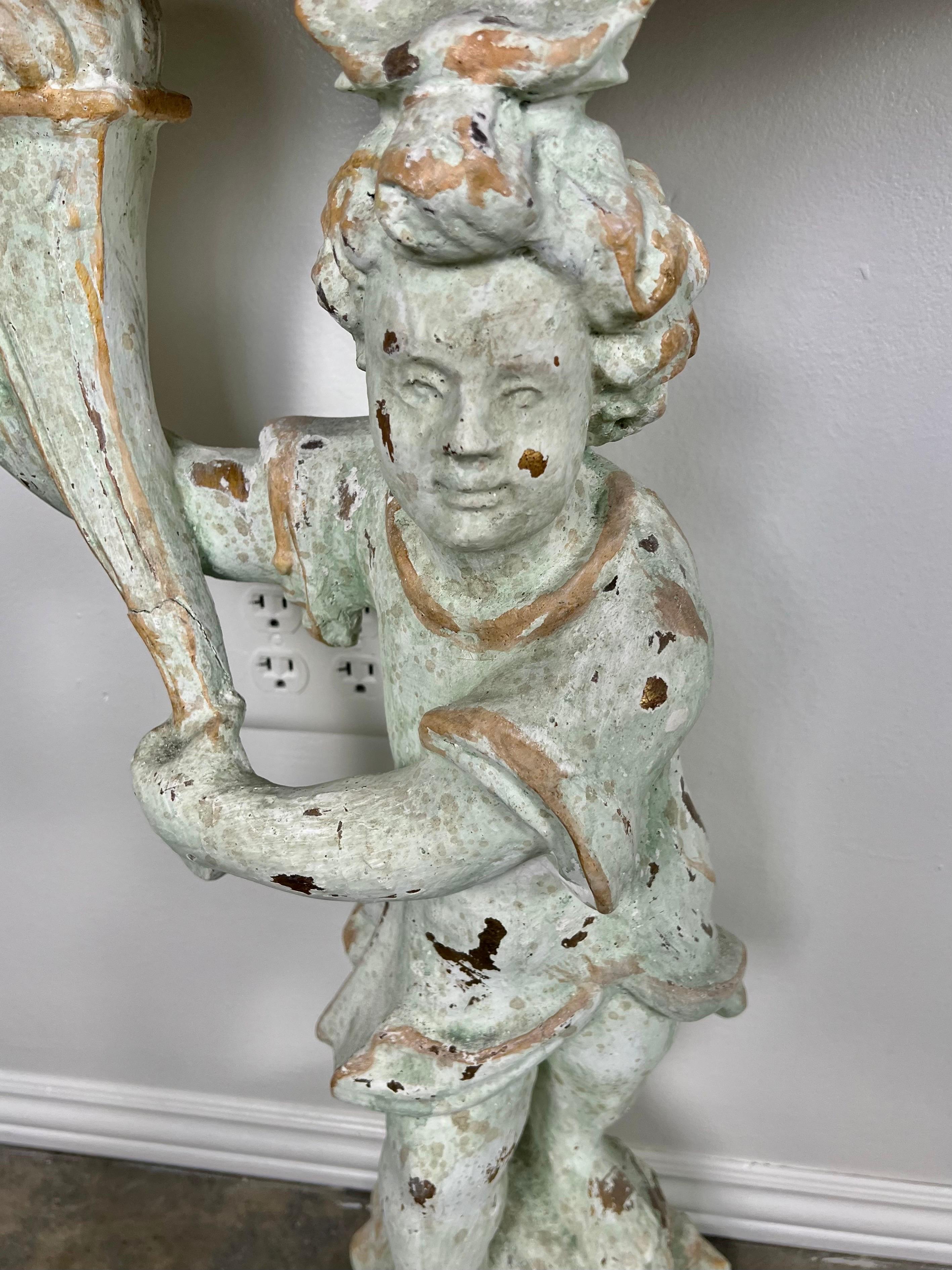 20th Century Pair of Cherub Consoles with Marble Tops, circa 1930s For Sale