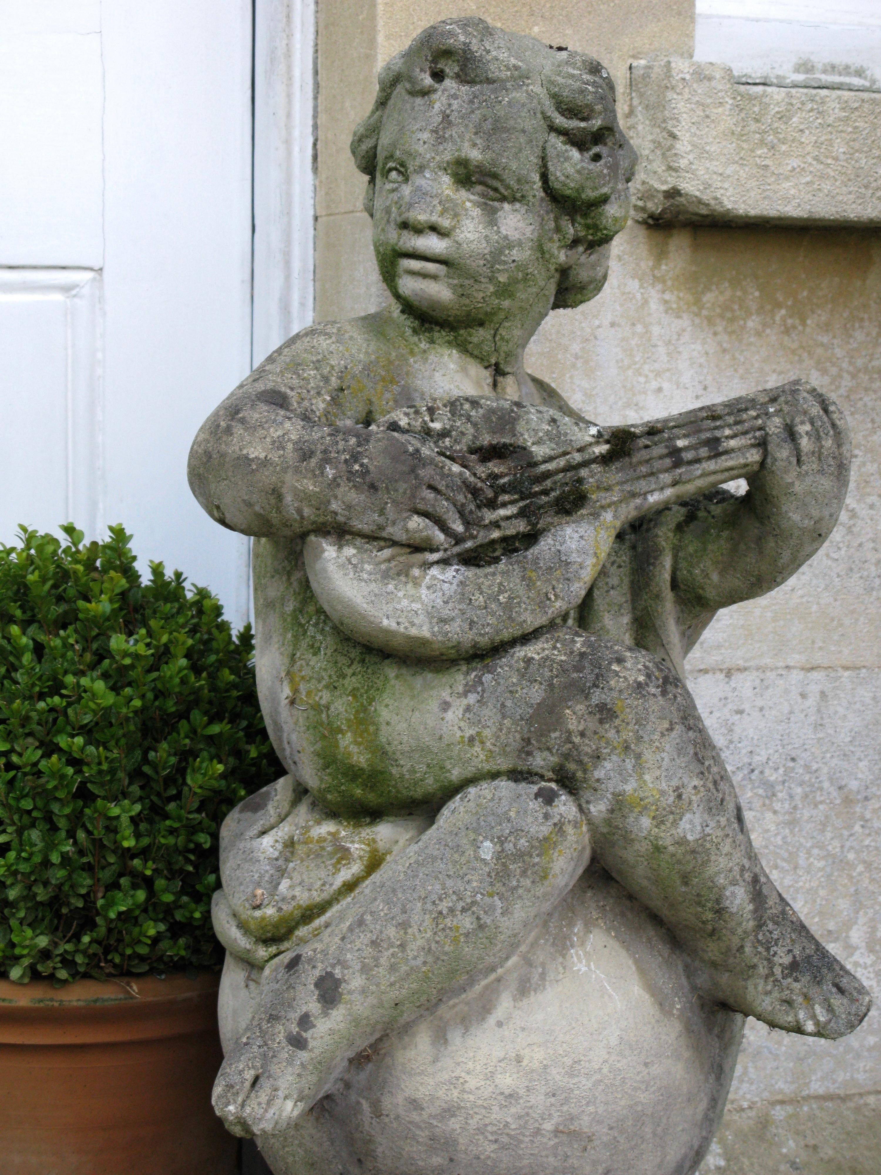 Lovely pair of cherubs with mandolin.
The pair has some damages, giving them that aged touch.

They are adorable and definitely giving you that positive energy that we all need so much at the moment in these uncertain times.

Word from the