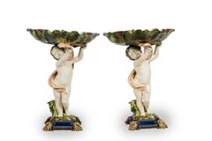 Pair of Cherubs Supporting Floral Cups, Sarreguemines Manufacture, circa 1870