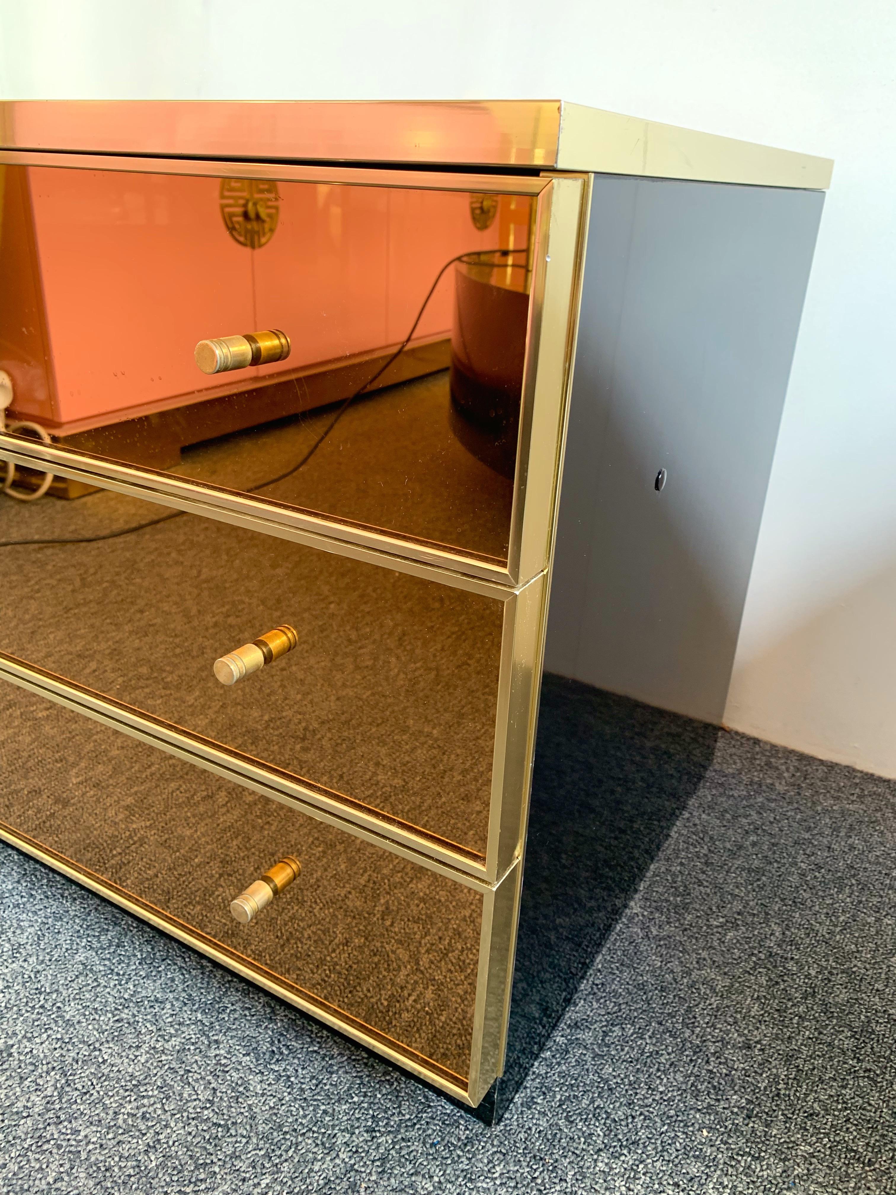 Pair of Chest of Drawers Brass Mirror by Renato Zevi, Italy, 1970s 6
