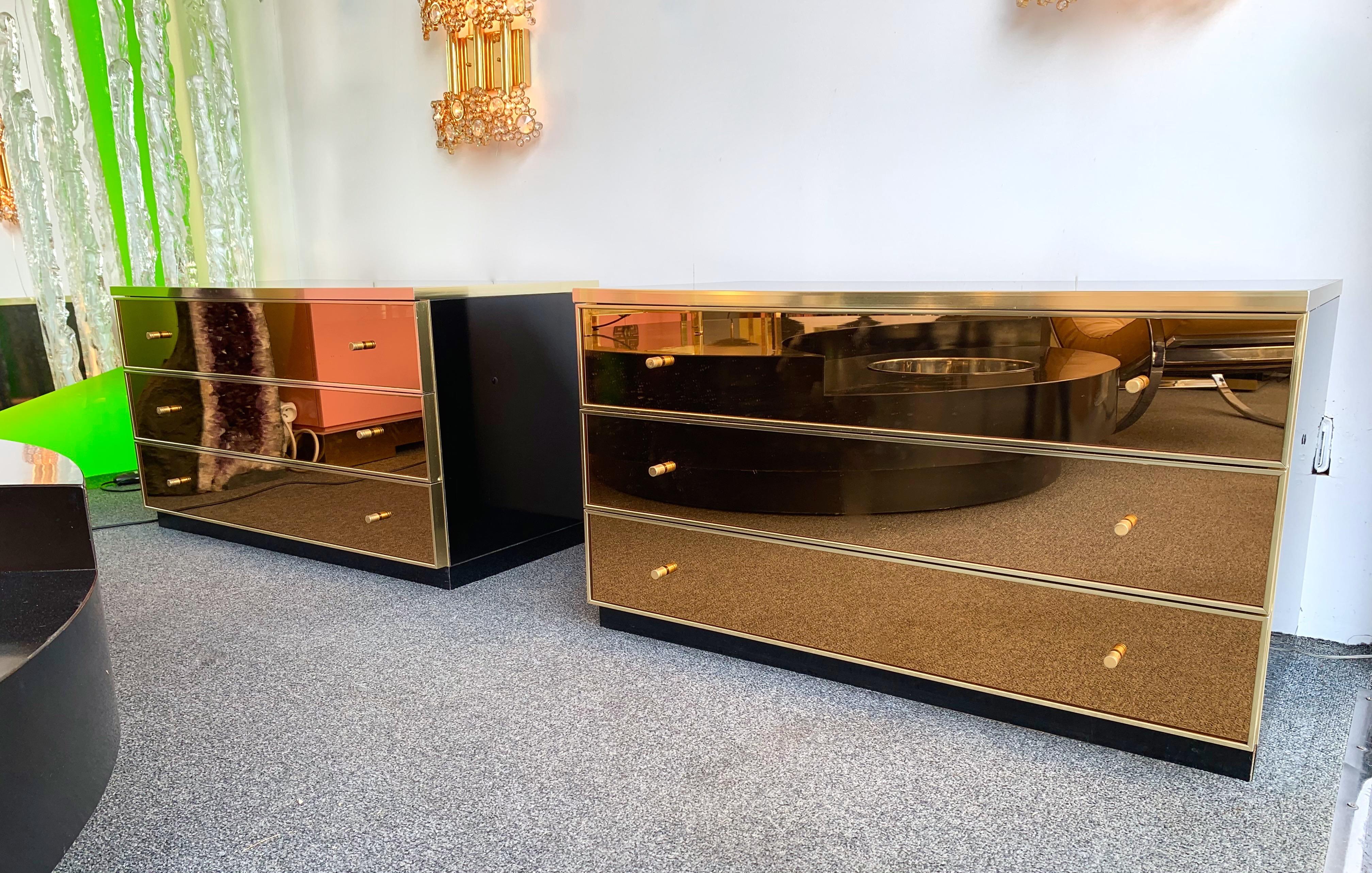 Pair of Chest of Drawers Brass Mirror by Renato Zevi, Italy, 1970s 2