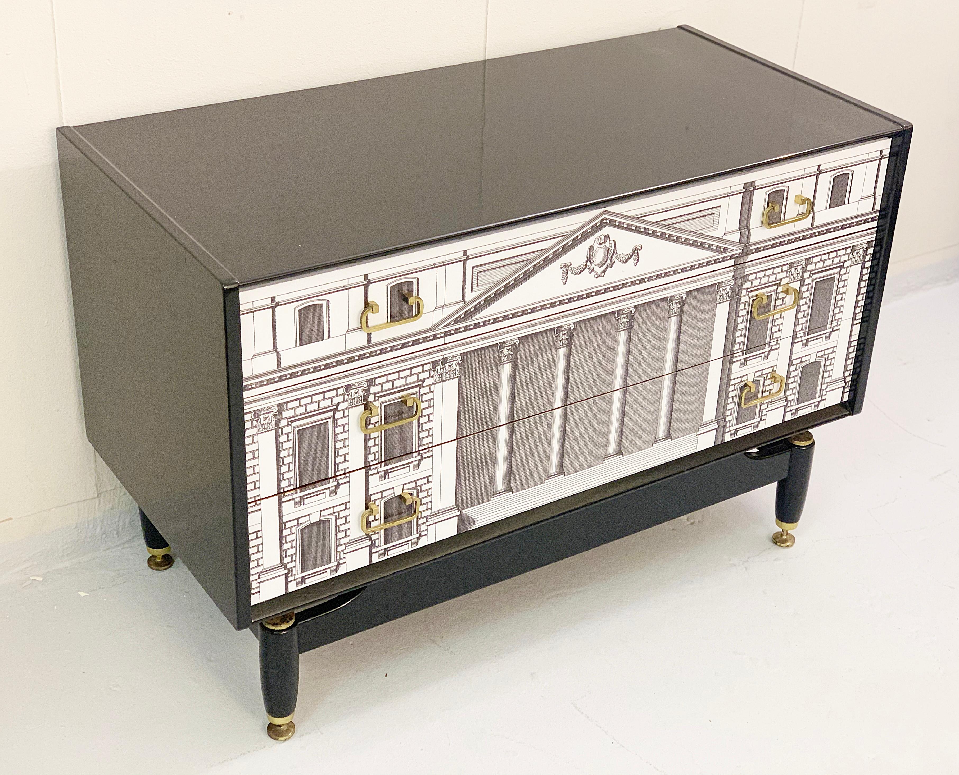 Italian Pair of Chest of Drawers in the style of Fornasetti 