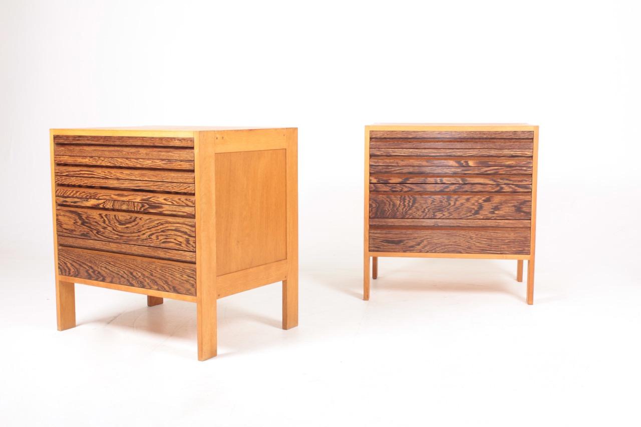 Pair of chest of drawers waxed Scandinavian oak and wenge. Designed and made in Denmark in the 1960s. Great original condition.