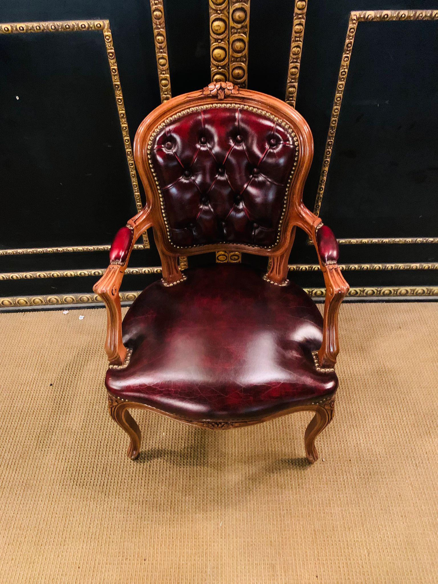 Pair of Chesterfield Carved Hardwood & Oxblood Leather Armchairs 2 5