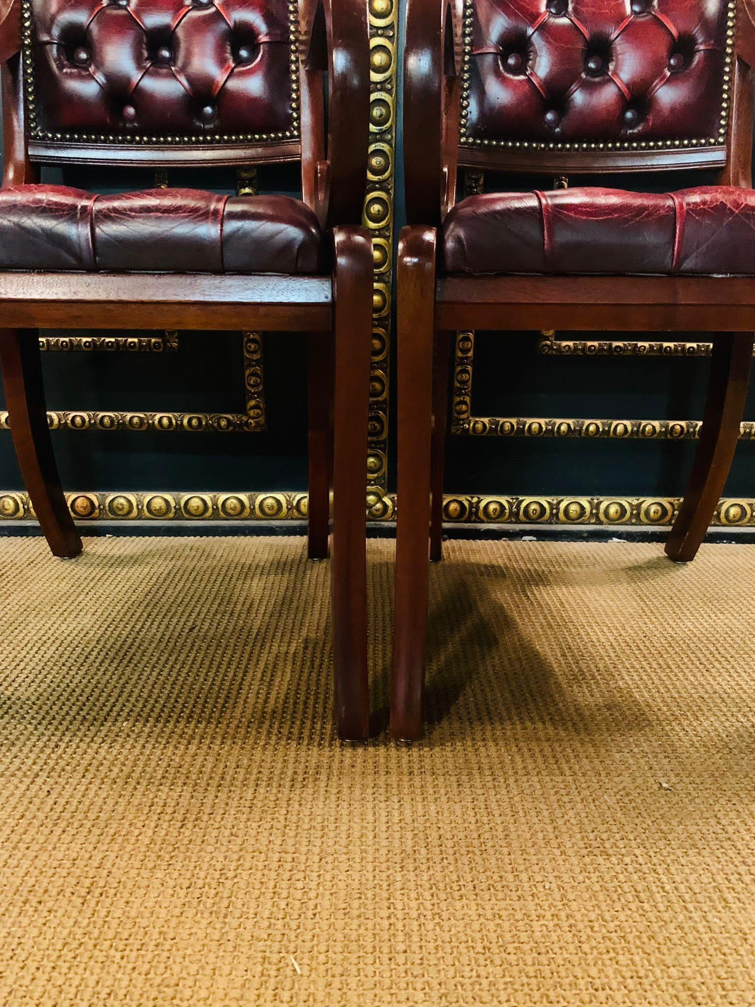 Pair of Chesterfield Carved Hardwood & Oxblood Leather Armchairs 2 For Sale 6