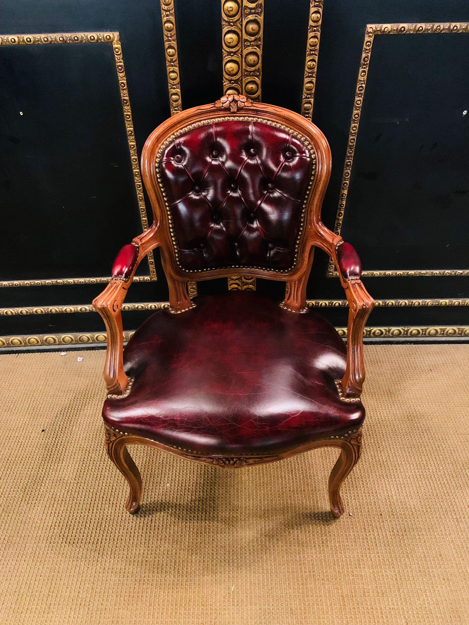 Pair of Chesterfield Carved Hardwood & Oxblood Leather Armchairs 2 9