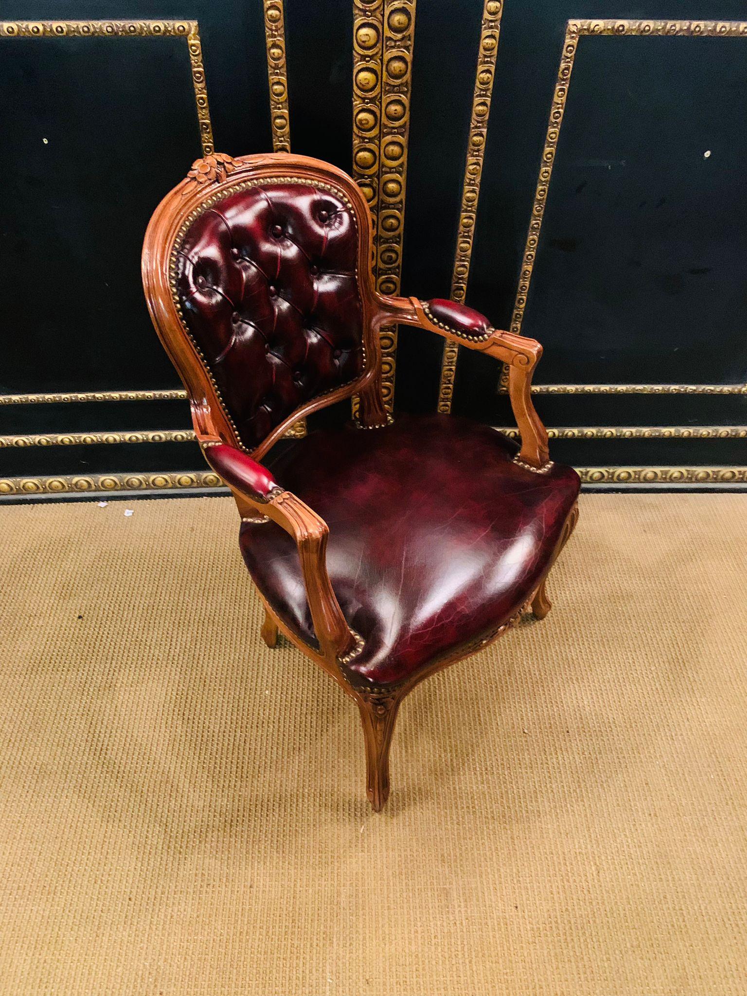 Pair of Chesterfield Carved Hardwood & Oxblood Leather Armchairs 2 11