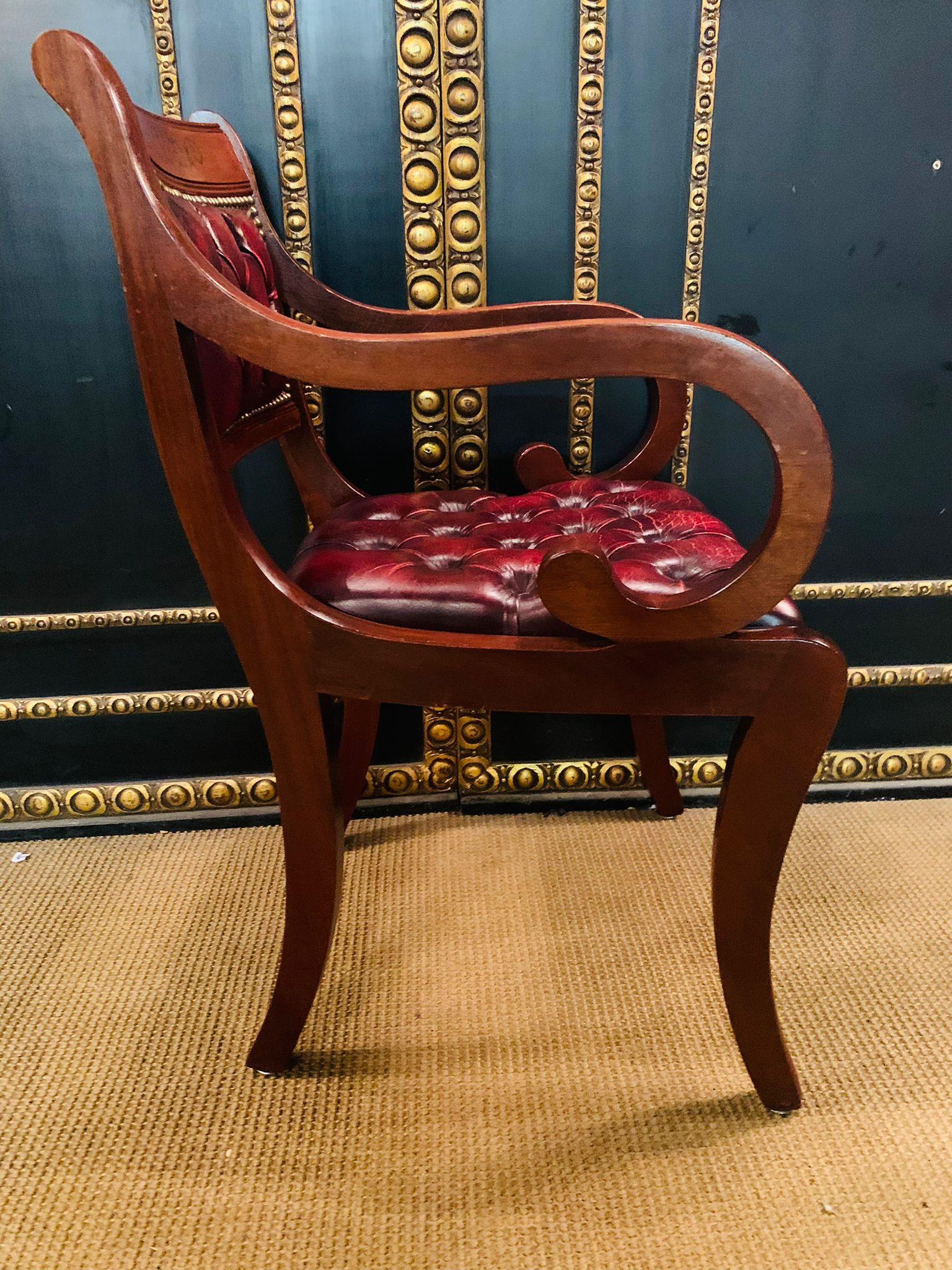 Pair of Chesterfield Carved Hardwood & Oxblood Leather Armchairs 2 For Sale 13