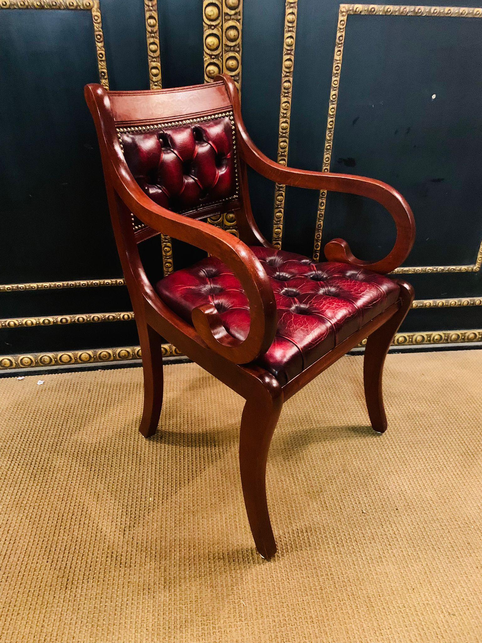 Pair of Chesterfield Carved Hardwood & Oxblood Leather Armchairs 2 For Sale 14