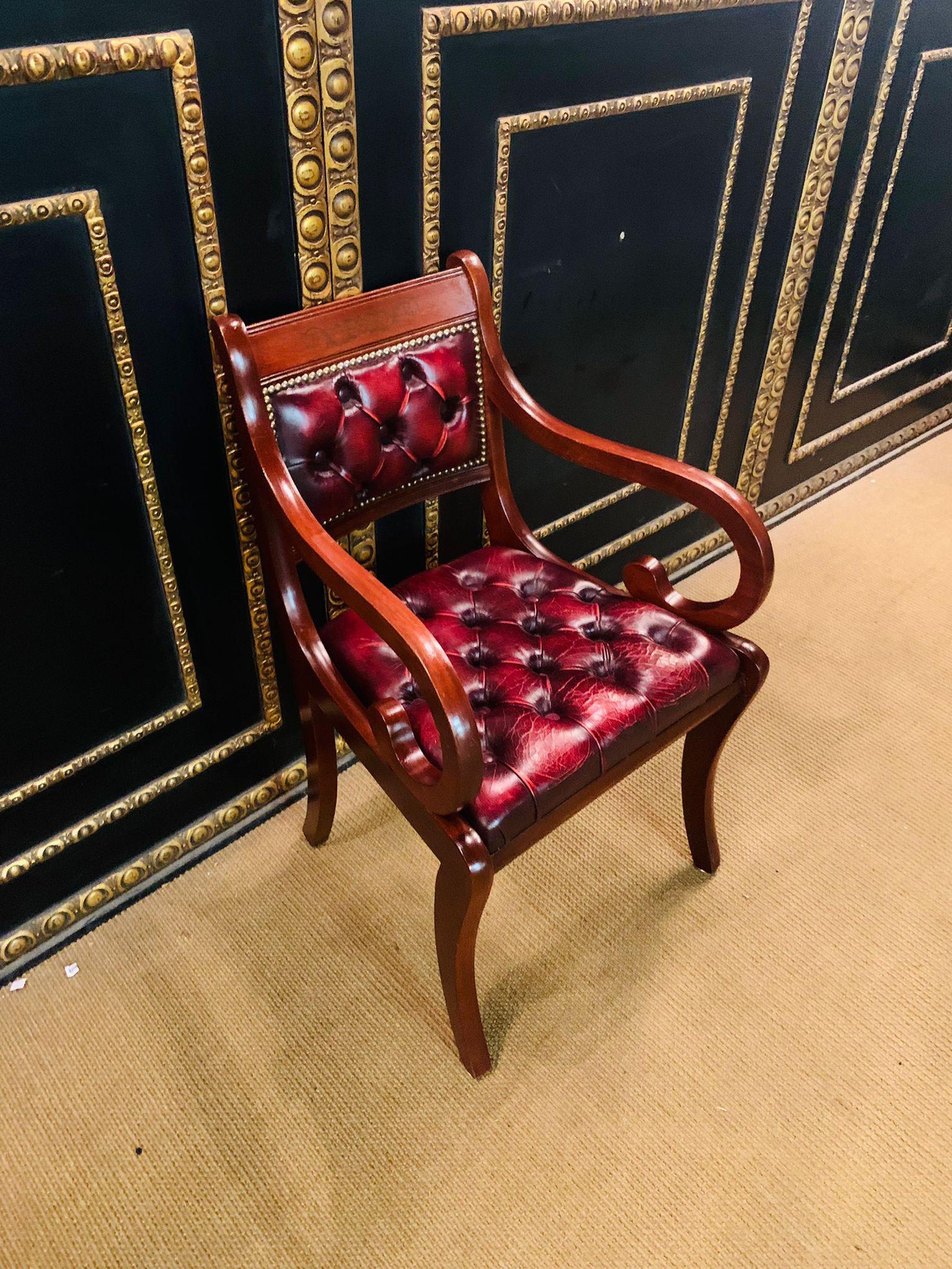 Pair of Chesterfield Carved Hardwood & Oxblood Leather Armchairs 2 For Sale 3