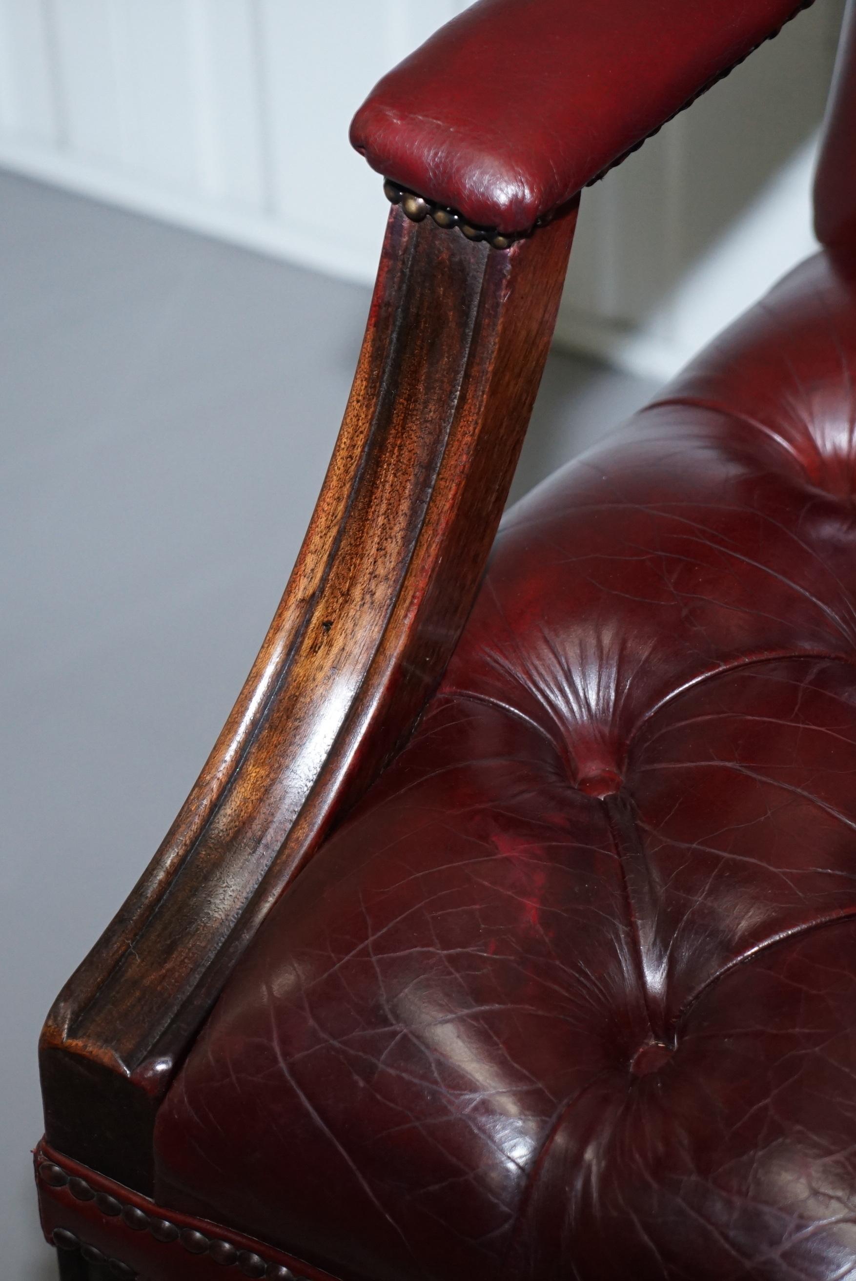 Pair of Chesterfield Carved Hardwood & Oxblood Leather Gainsborough Armchairs 2 13