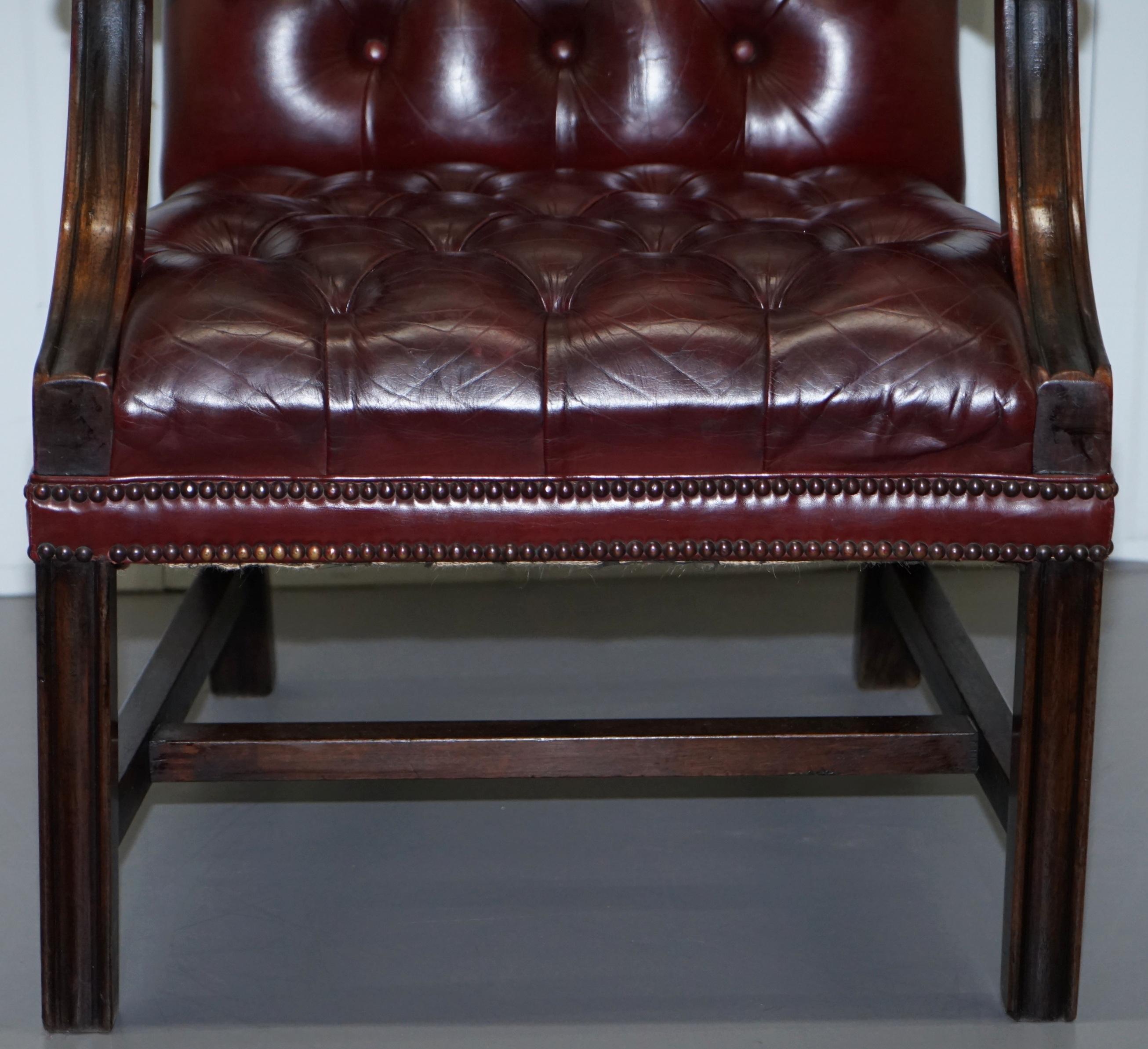 Pair of Chesterfield Carved Hardwood & Oxblood Leather Gainsborough Armchairs 2 14