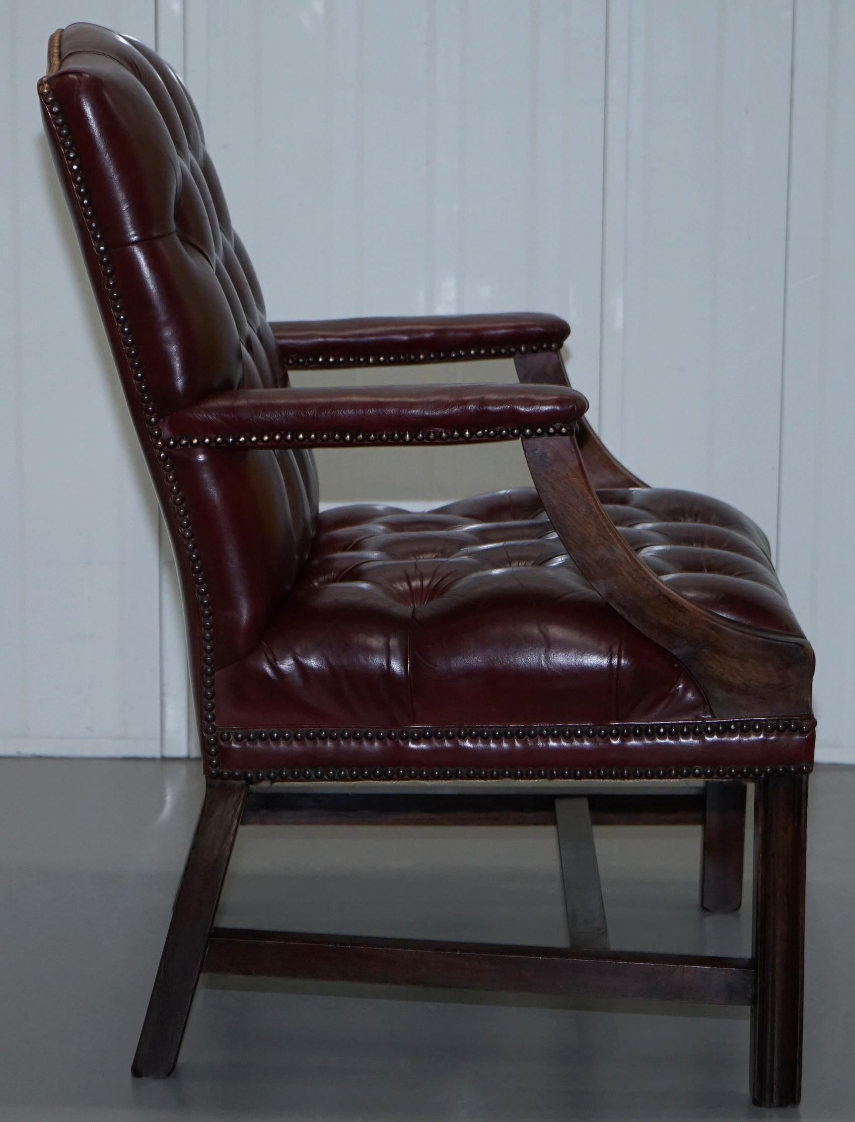 Pair of Chesterfield Carved Hardwood & Oxblood Leather Gainsborough Armchairs 2 14