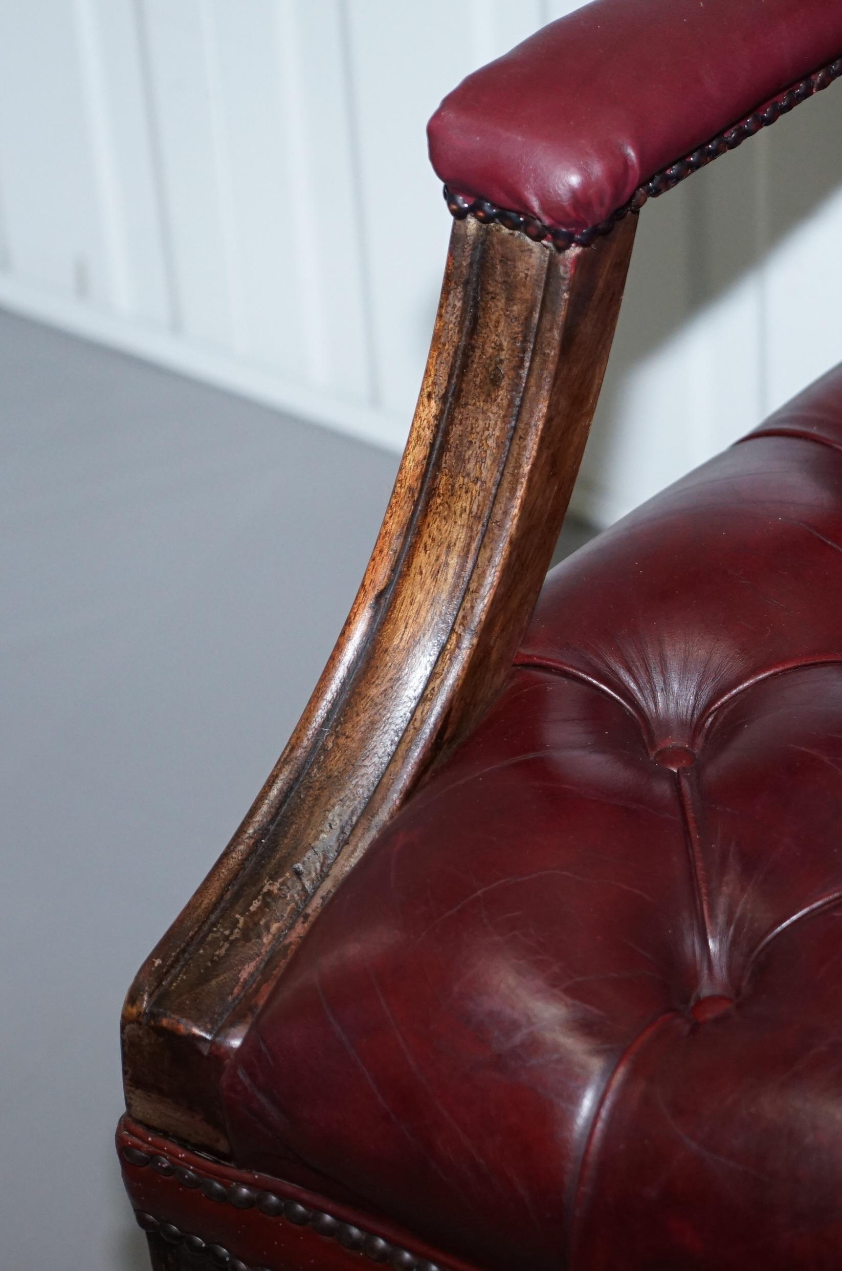 Pair of Chesterfield Carved Hardwood & Oxblood Leather Gainsborough Armchairs 2 2