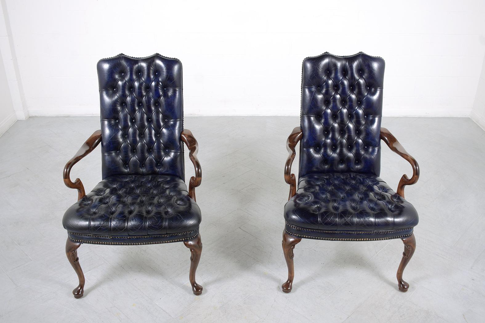 Carved Chesterfield Tufted Leather Chairs