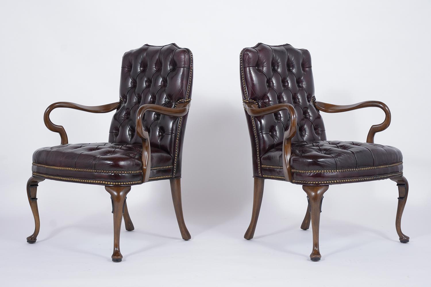 Hand-Crafted Pair of Vintage Chesterfield Leather Armchairs