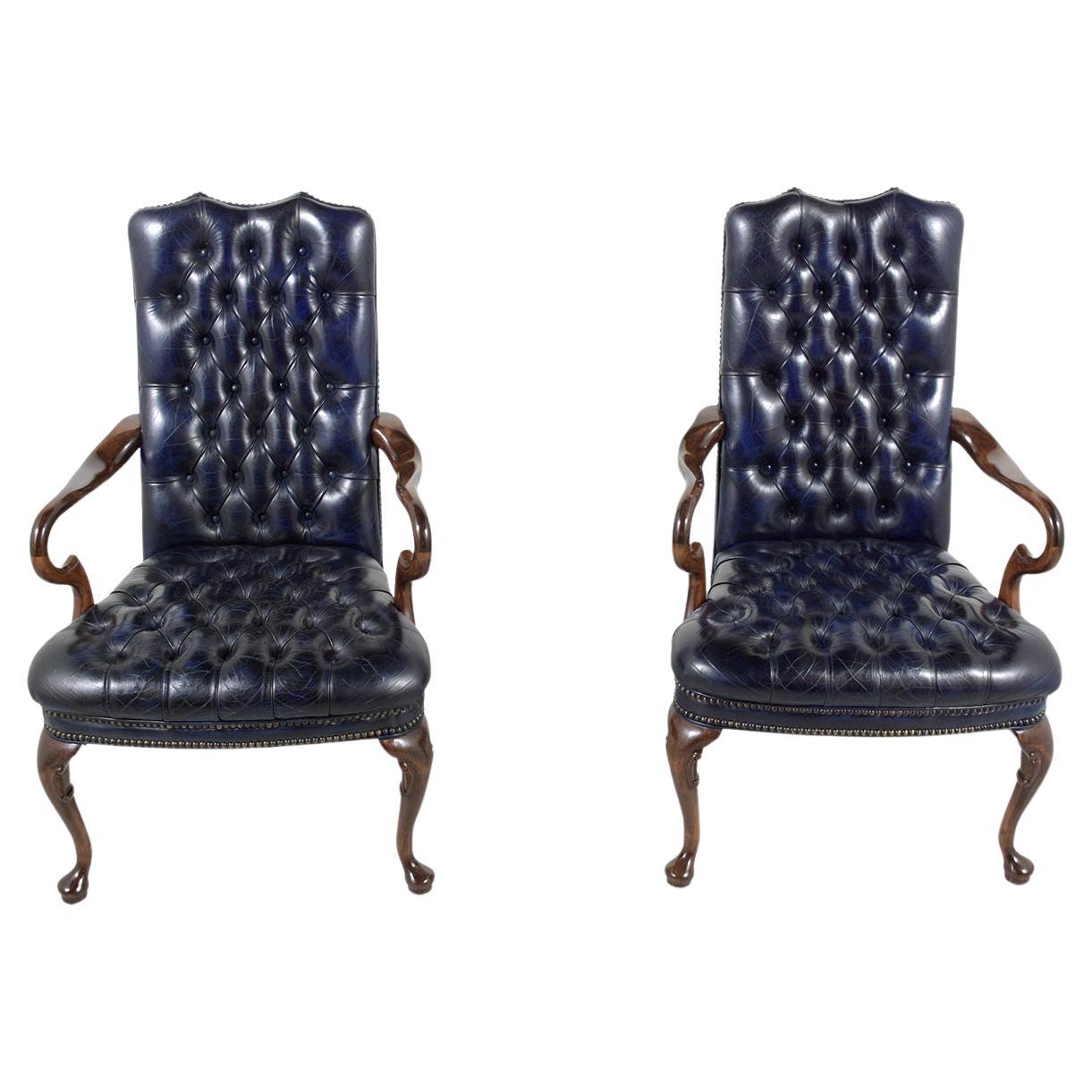 Pair of Chesterfield Tufted Leather Chairs