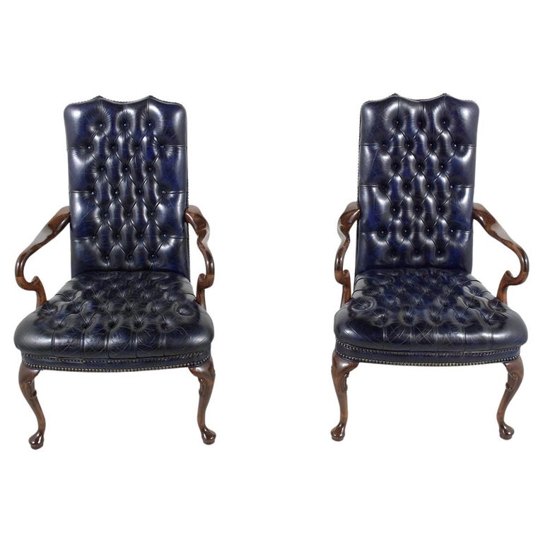 Pair of Chesterfield Tufted Leather Chairs For Sale at 1stDibs