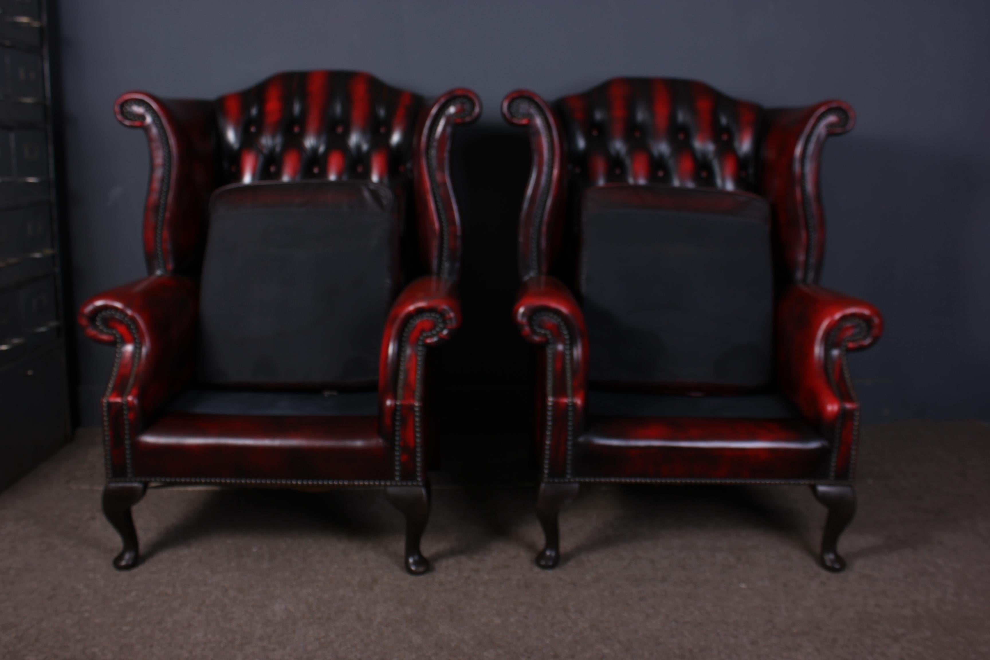 Contemporary Pair of Chesterfield Queen Anne Wing Back Chairs