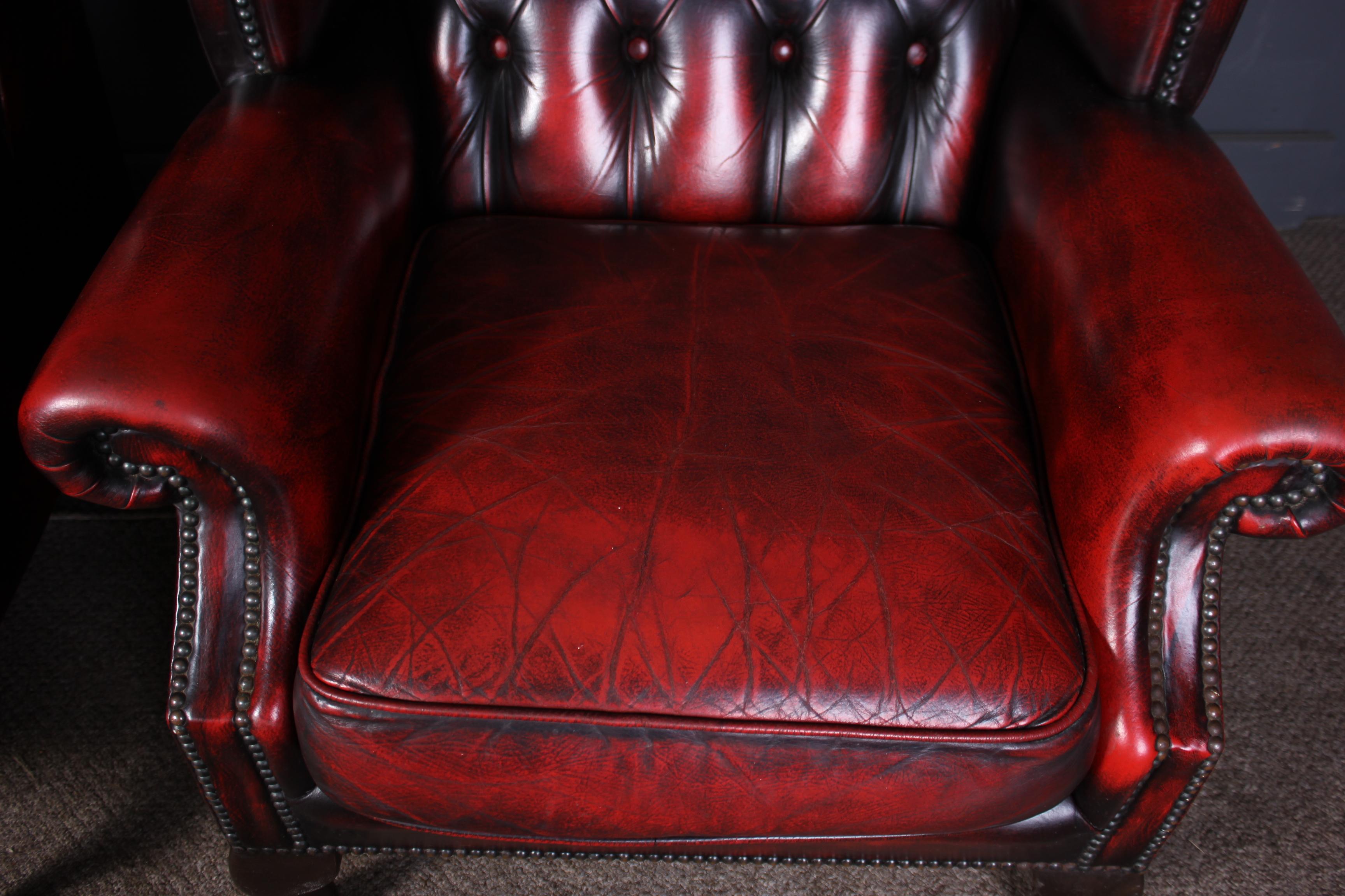 Leather Pair of Chesterfield Queen Anne Wing Back Chairs